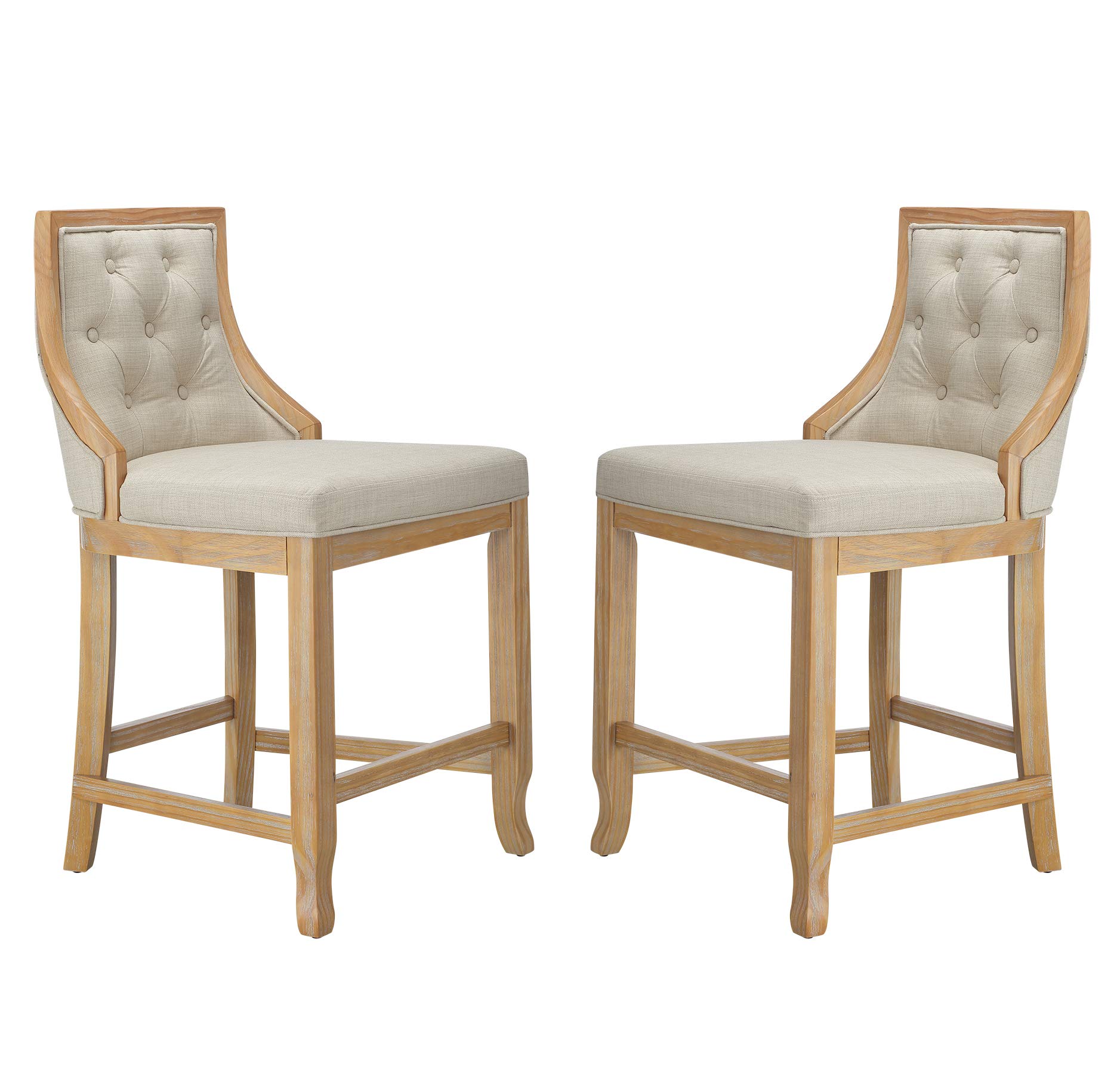 Amazon Brand – Stone & Beam Classic Tufted Counter-Height Barstool, Set of 2, 37.5"H, Beige,