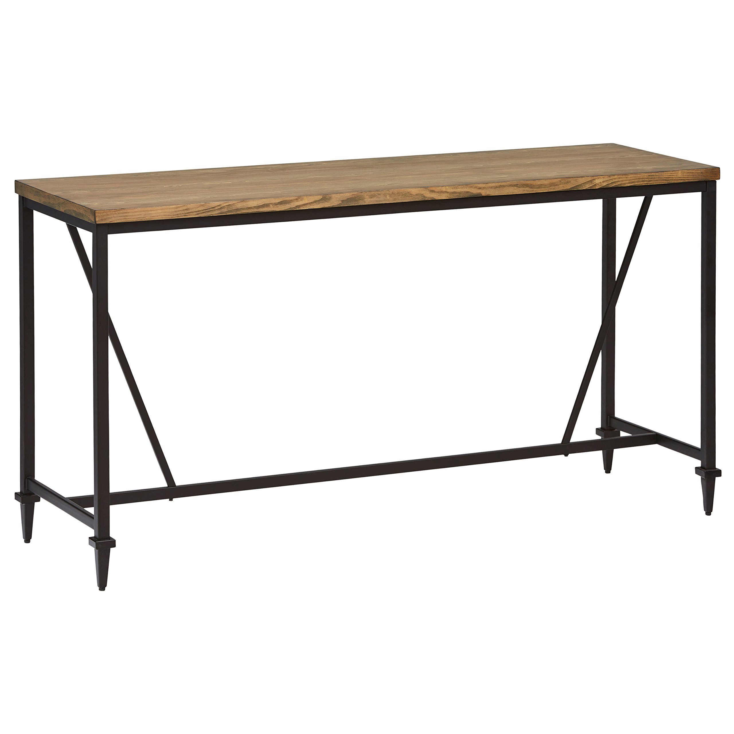 Amazon Brand – Stone & Beam Ariana Rustic Farmhouse Metal Counter-Height Bar Table, 68"W x 36"H, Brown Pine