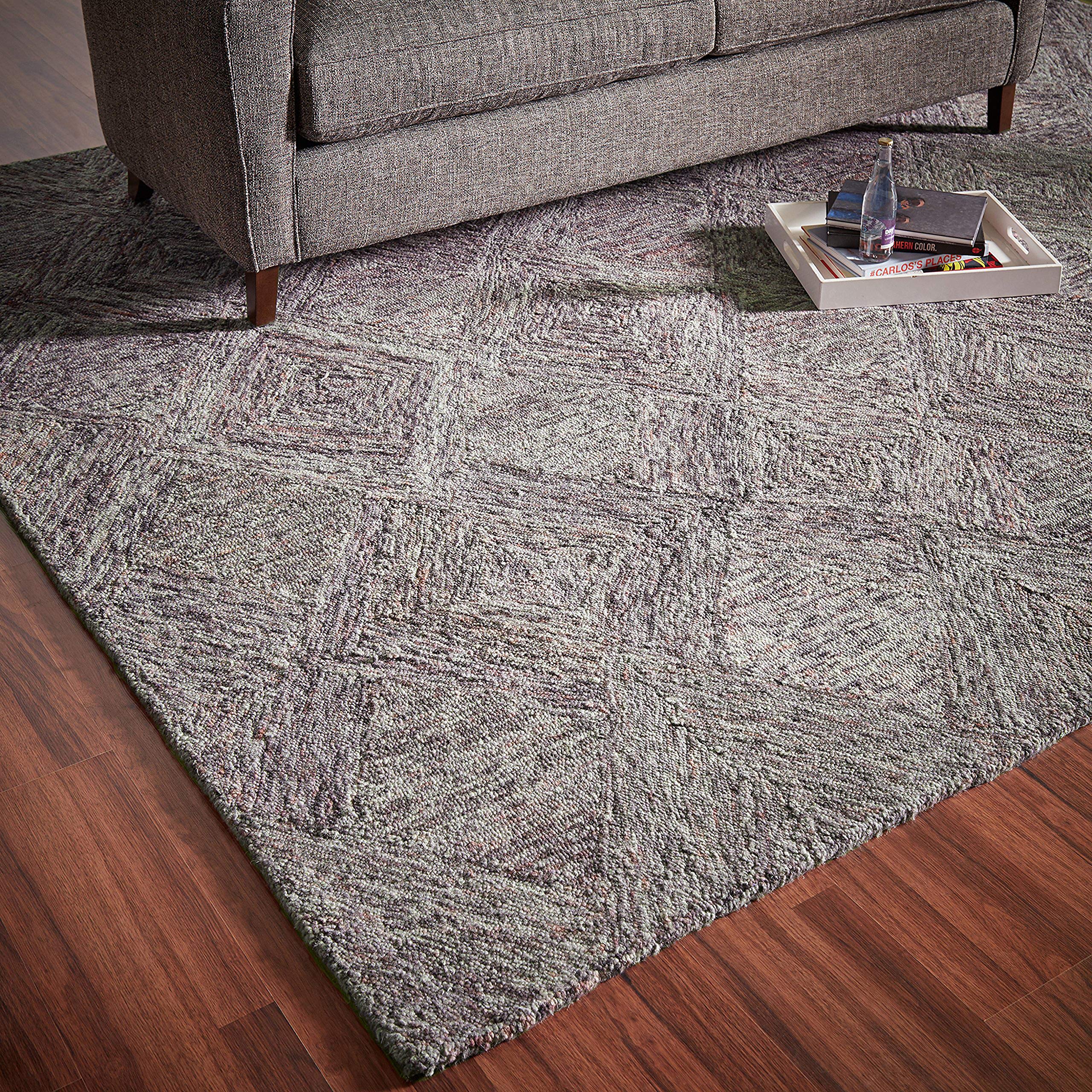 Amazon Brand – Rivet Motion Modern Patterned Wool Area Rug, 8' x 10' 6", Heathered Grey
