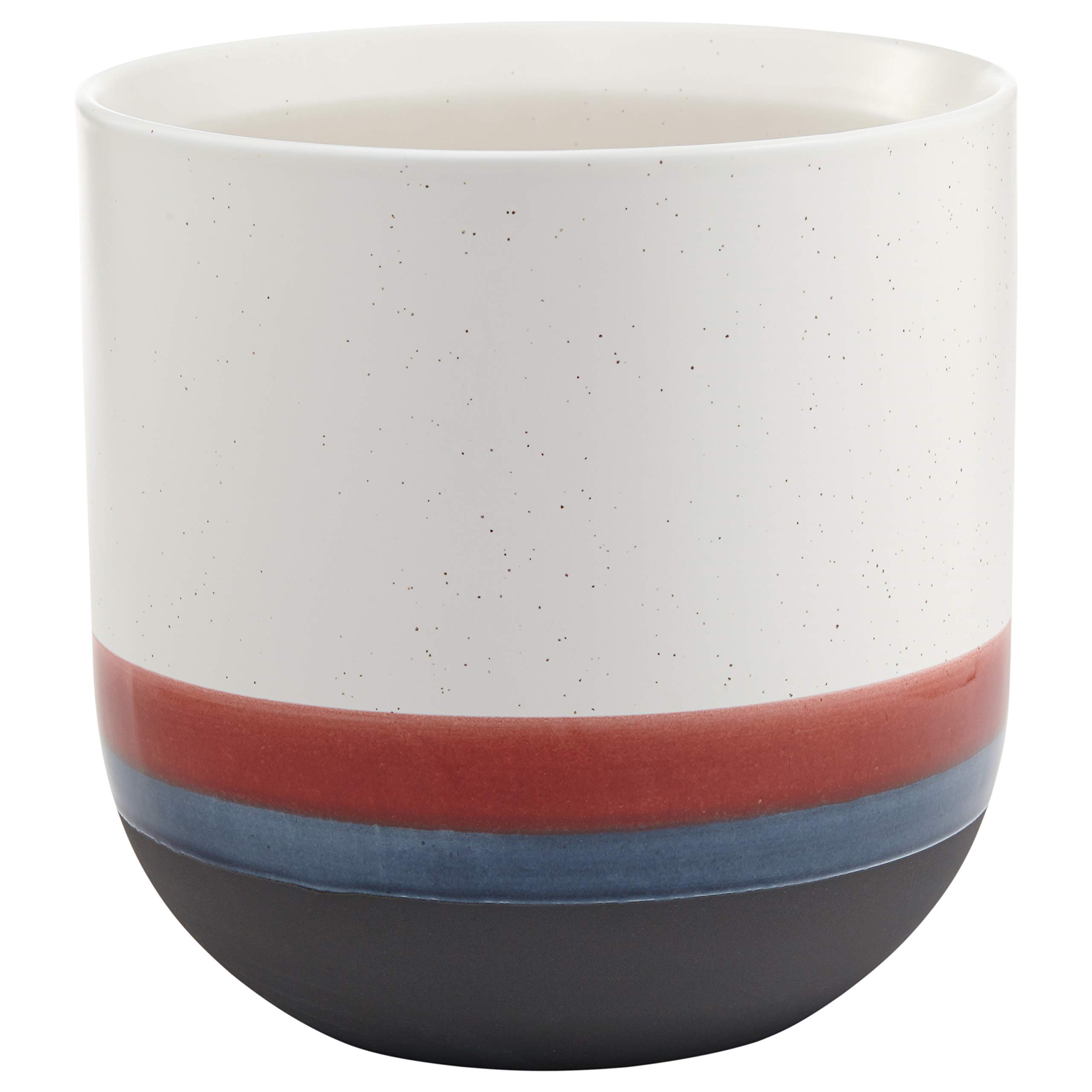 Amazon Brand – Rivet Westline Modern Indoor Outdoor Hand Painted Stoneware Planter Flower Pot, 10"H, Red White Blue Black