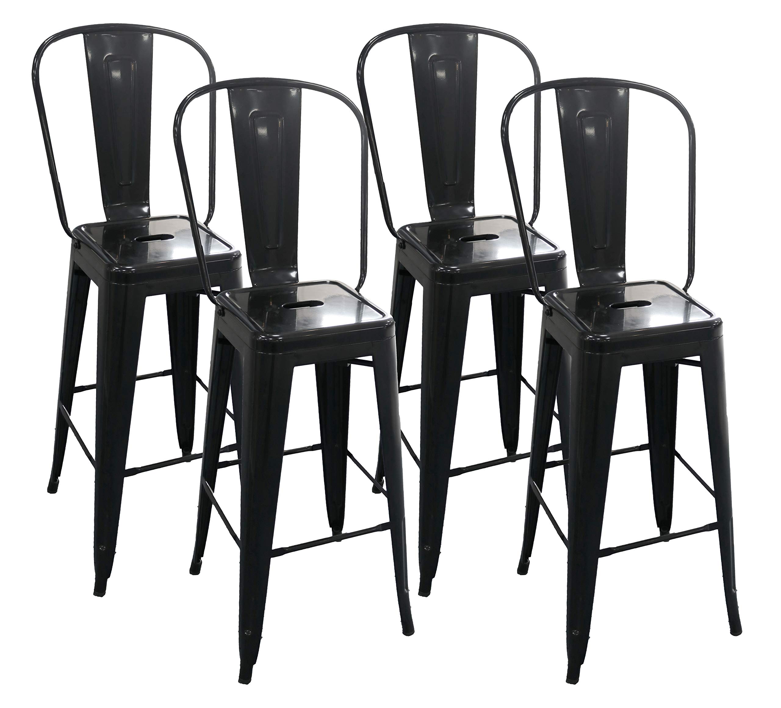 Amazon Brand – Ravenna Home High Back Bistro Metal Bar Stool, 40.25 Inch Height, Black, Set of 4