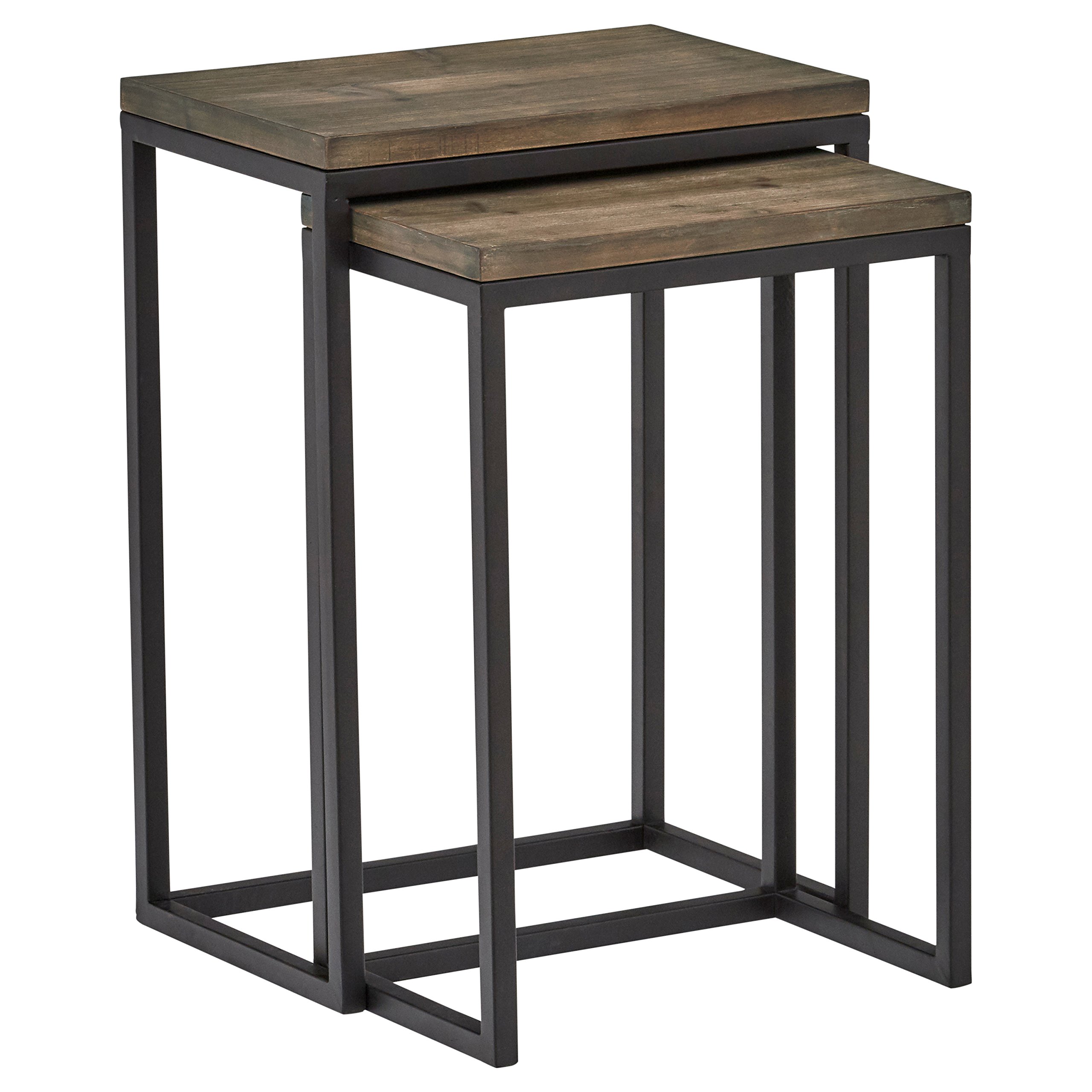 Amazon Brand – Stone & Beam Weston Wood & Metal Nesting Tables, Set of 2, Brown