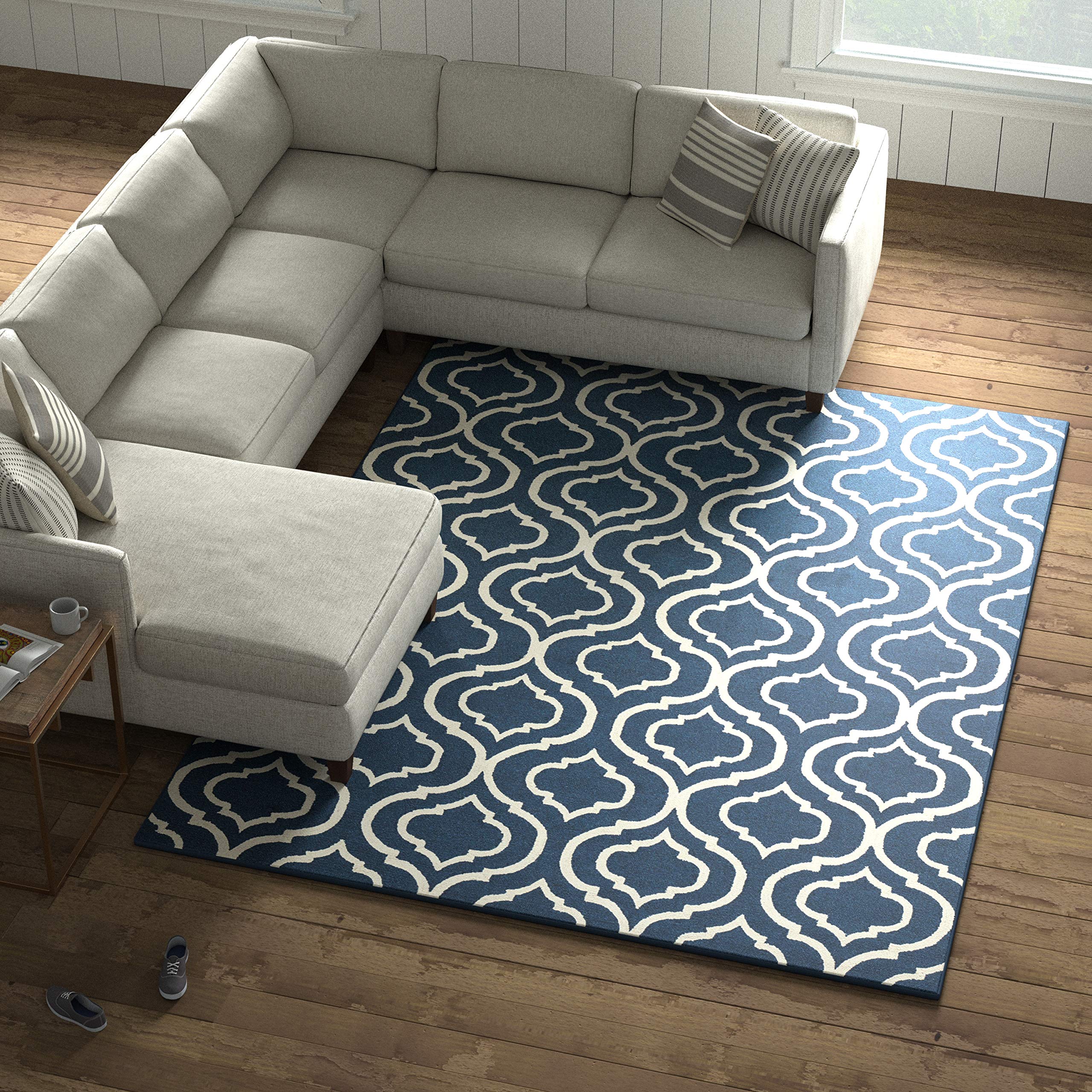 Amazon Brand – Stone & Beam Contemporary Hourglass Wool Area Rug, 7'6" x 9'6", Navy