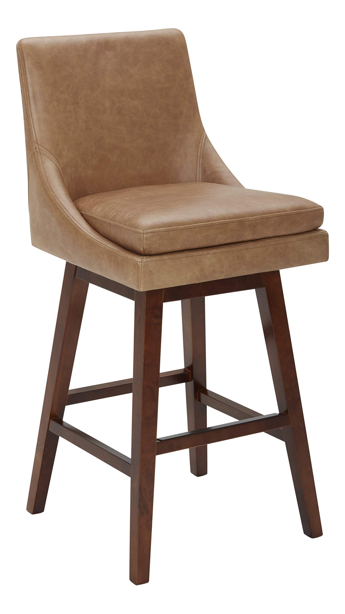 Amazon Brand – Stone & Beam Alaina Contemporary Leather High-Back Swivel Seat Bar Stool, 43"H, Light Brown