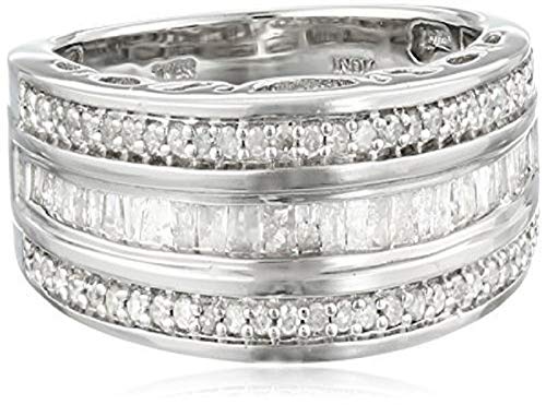 Sterling Silver Round and Baguette Diamond Band (1/2 cttw, IJ Color, I2-I3 Clarity)