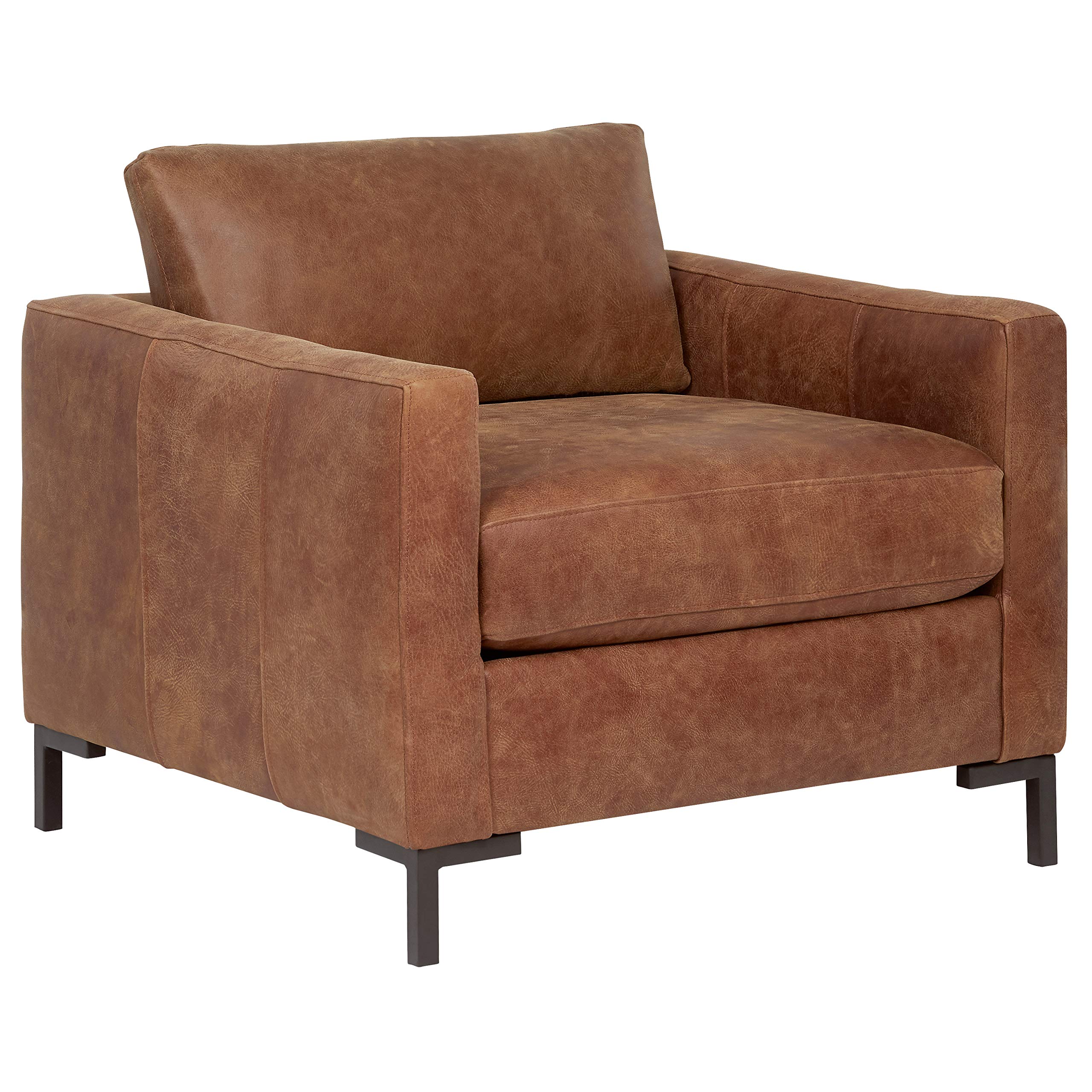 Amazon Brand – Rivet Edgewest Modern Chair, Leather, 34"W, Saddle