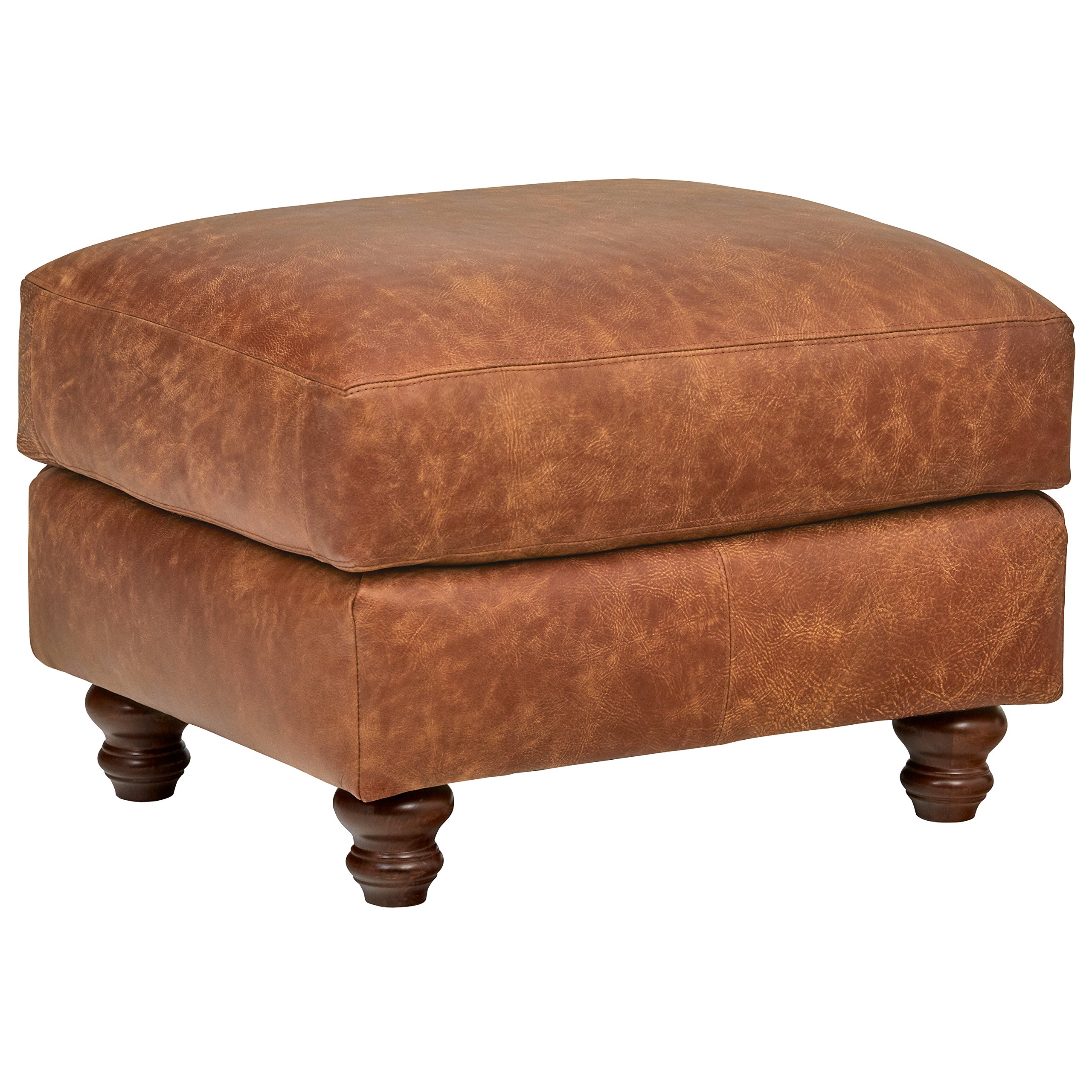 Amazon Brand – Stone & Beam Charles Classic Oversized Leather Ottoman, 31"W, Saddle Brown