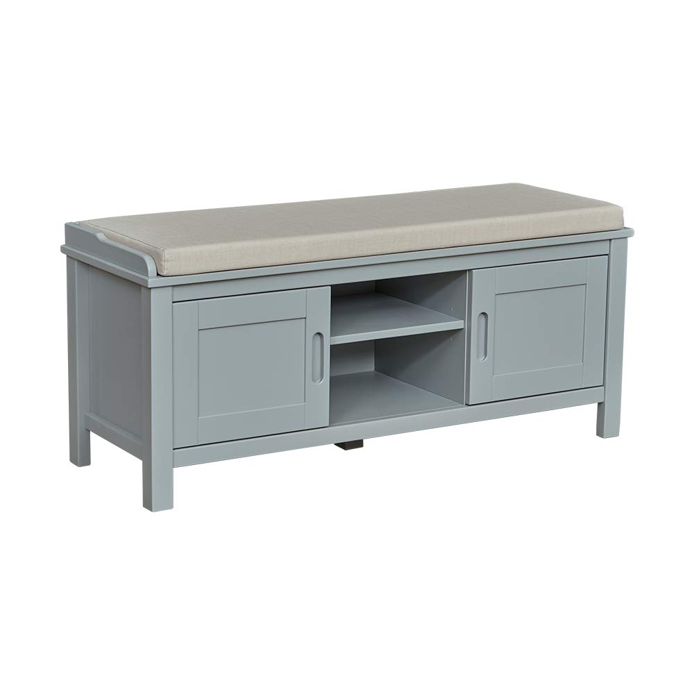 Amazon Brand – Ravenna Home Classic Solid Pine Storage Bench, 45"W, Gray Finish