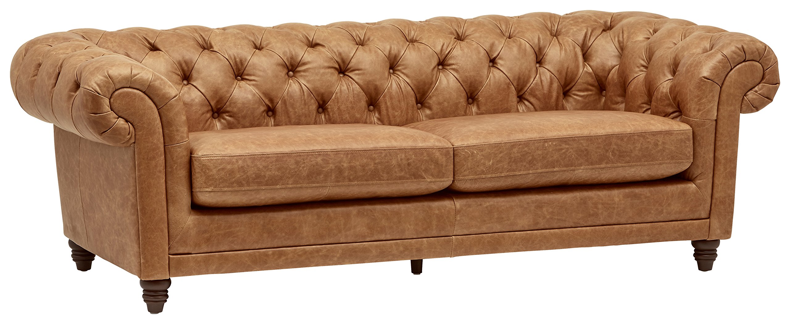 Amazon Brand – Stone & Beam Bradbury Chesterfield Tufted Leather Sofa Couch, 92.9"W, Cognac
