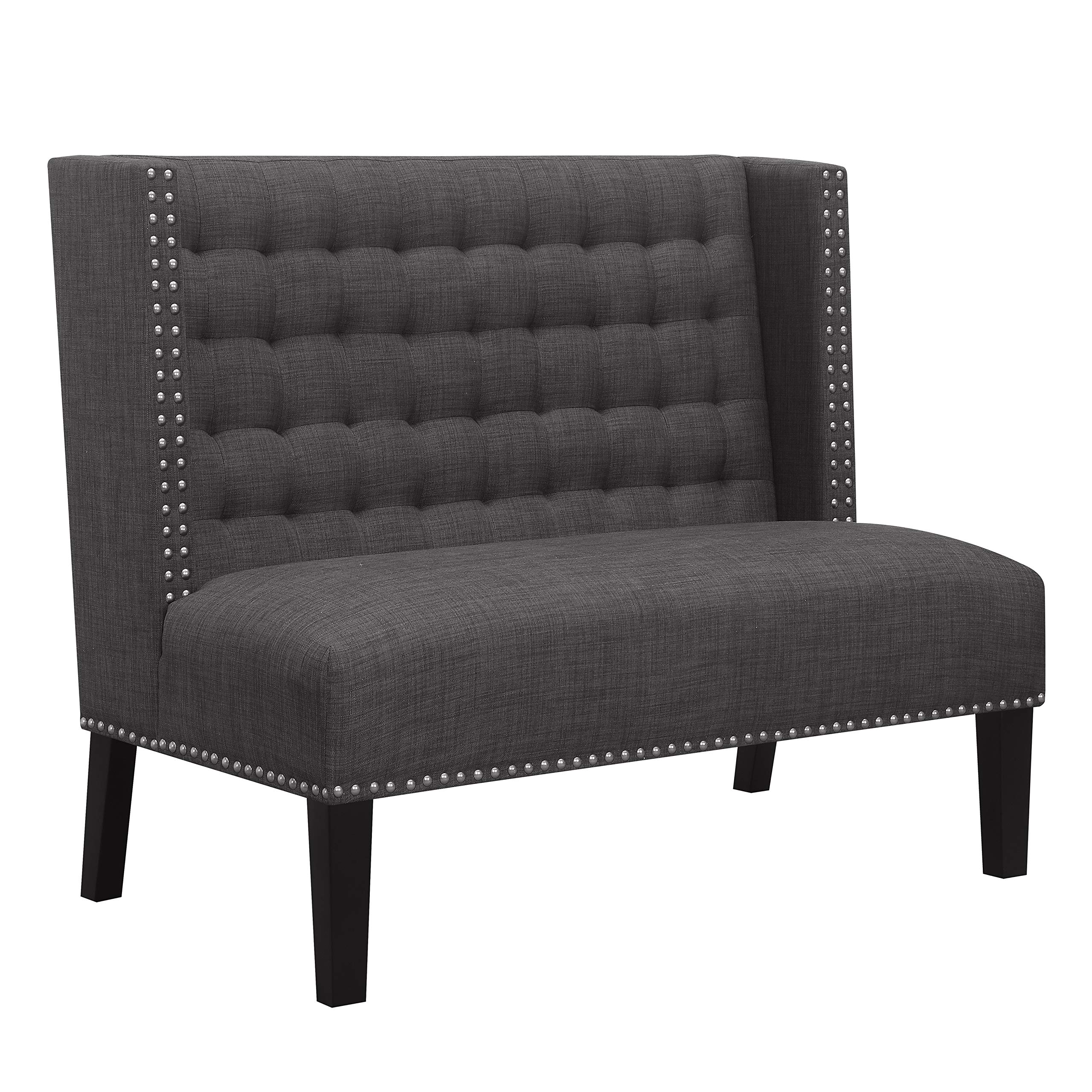 Amazon Brand – Ravenna Home Sarah Tufted Wingback Nailhead Trim Loveseat Bench Settee, 32"W, Dark Grey