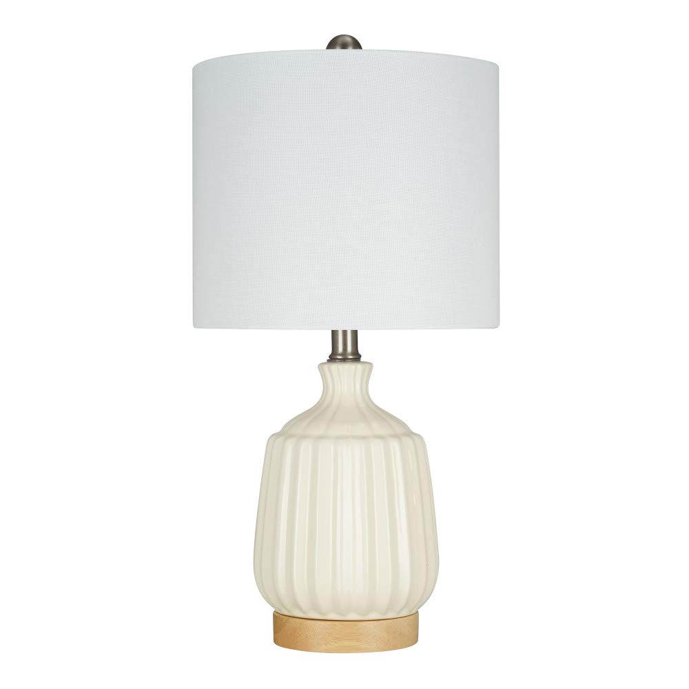 Amazon Brand – Stone & Beam Contemporary Ceramic Table Lamp With Real Wood Base, LED Bulb Included, 19.75"H, Cloud Dancer Ivory