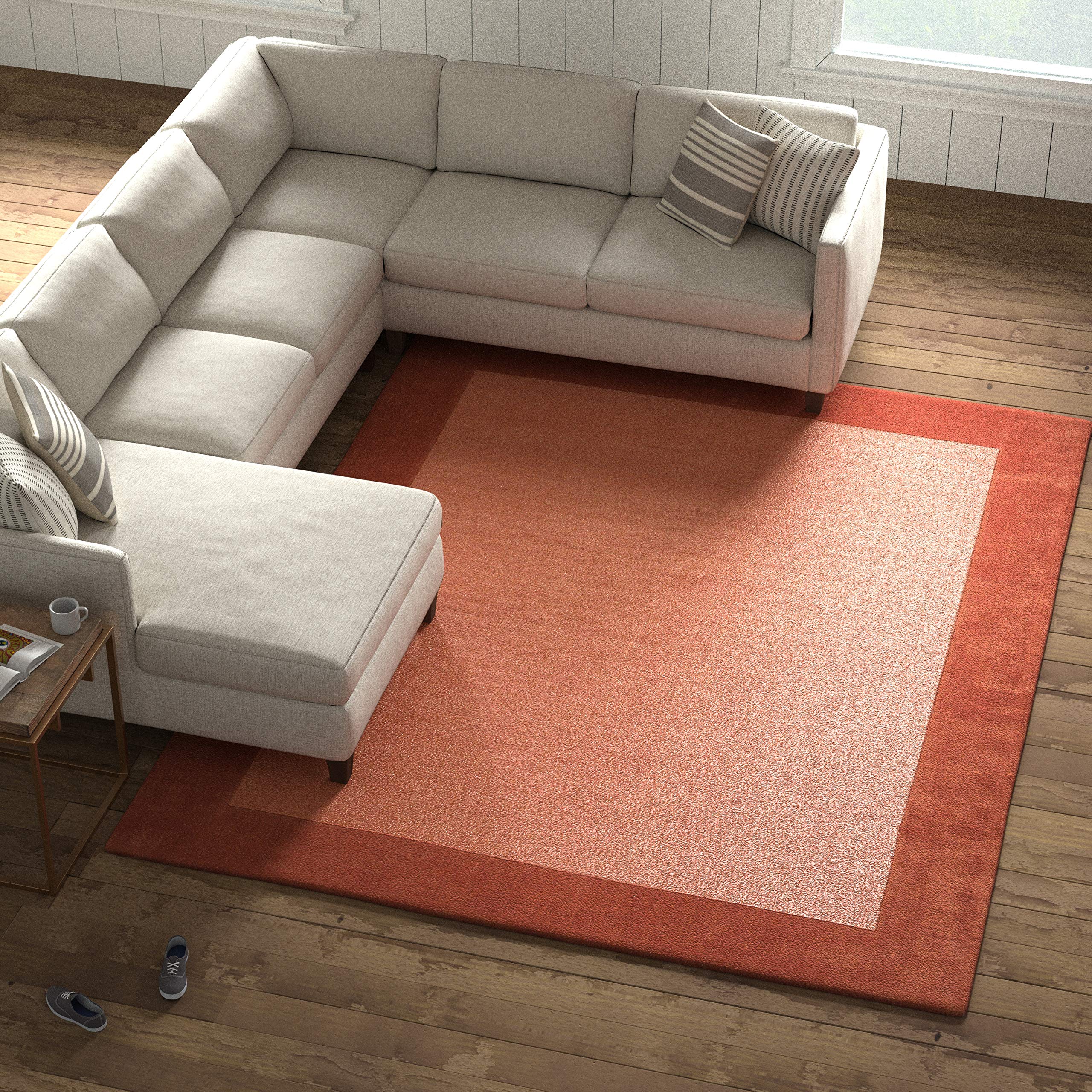 Amazon Brand – Stone & Beam Contemporary Mode Tone Wool Area Rug, 8 x 10 Foot, Rust