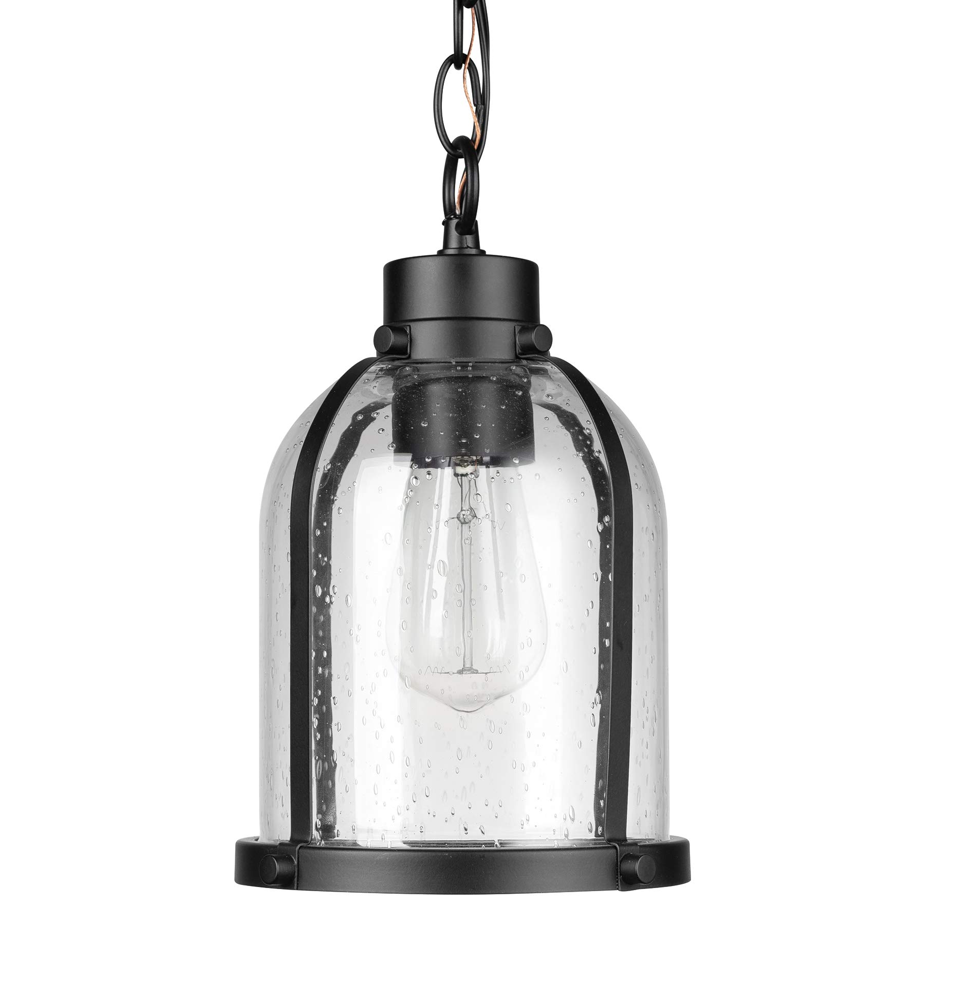 Amazon Brand – Stone & Beam Contemporary Outdoor Pendant Light with Clear Seeded Glass Shade, Vintage Edison Bulb Included, 6"H, Matte Black