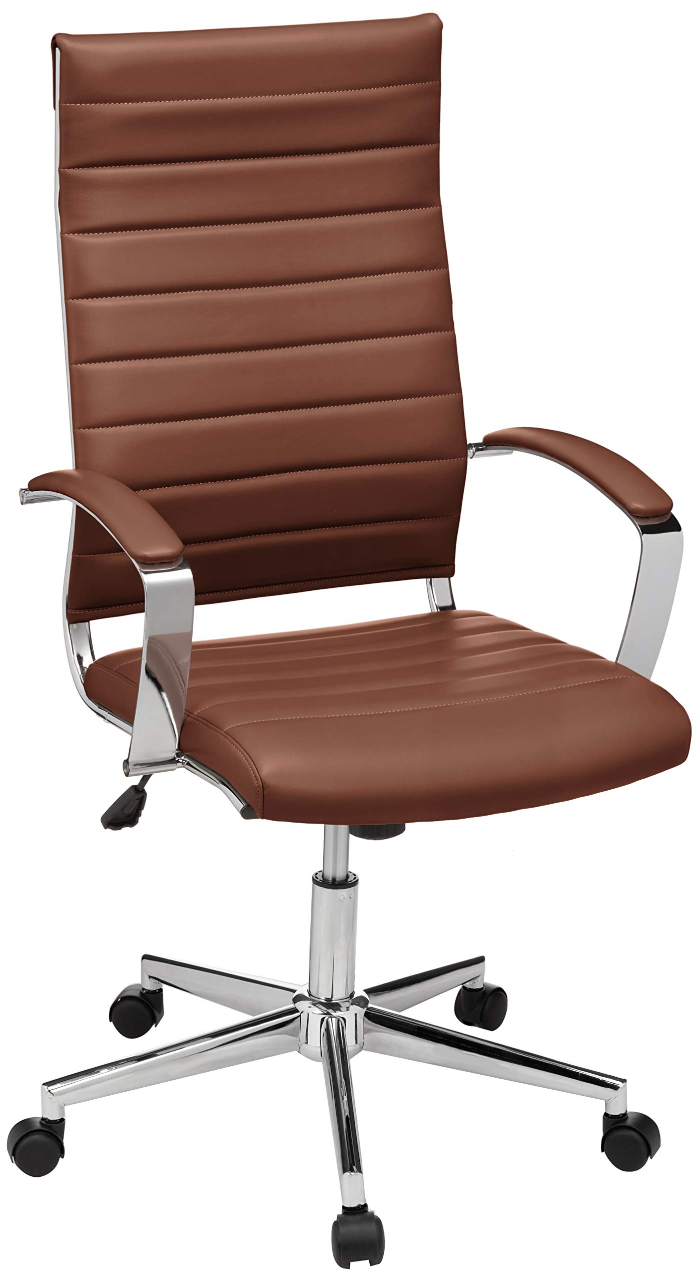 AmazonBasics High-Back Executive Swivel Office Desk Chair with Ribbed Puresoft Upholstery - Brick Red, Lumbar Support, Modern Style