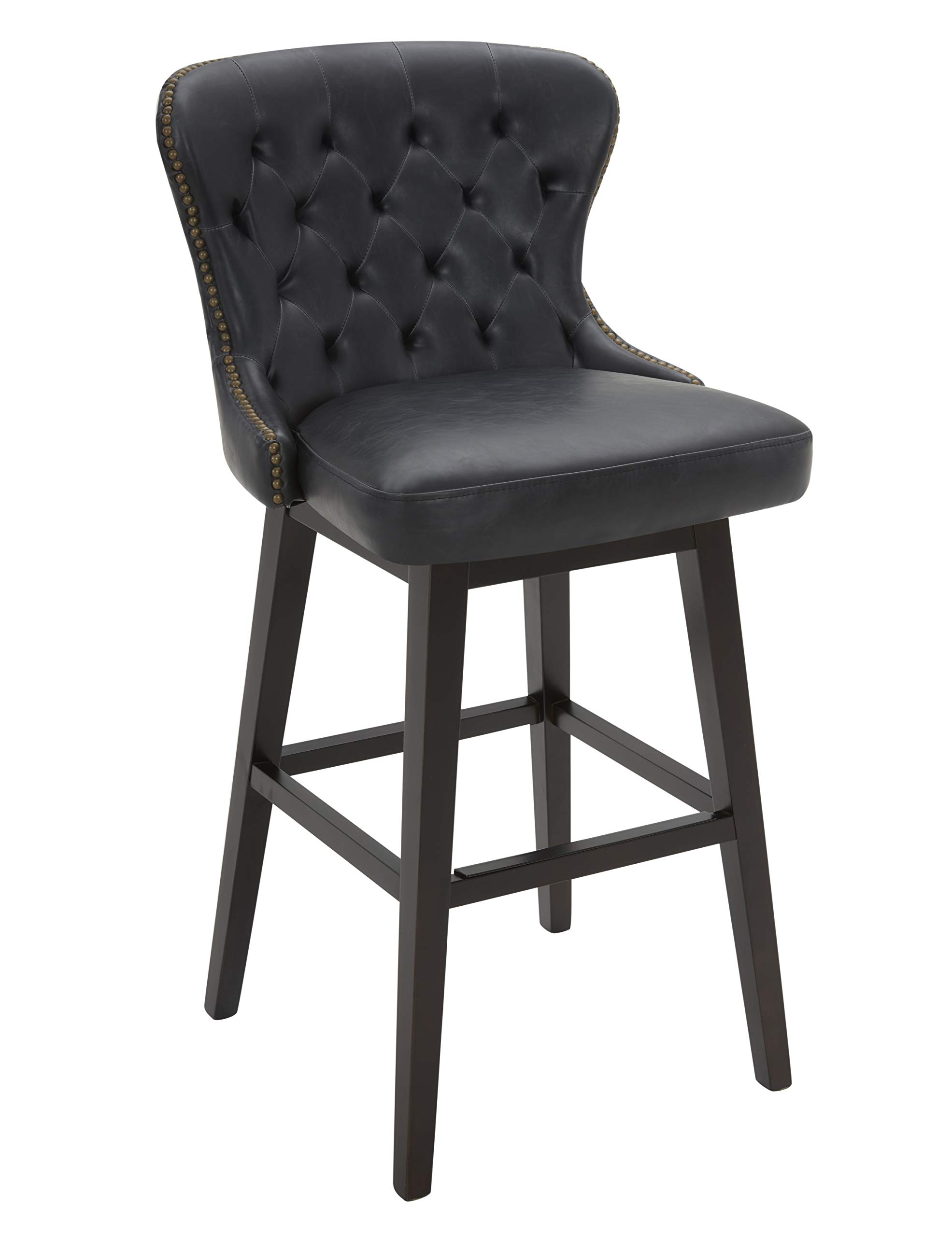Amazon Brand – Stone & Beam Morgan Faux Leather Memory-Swivel Barstool, 42.1"H, Black
