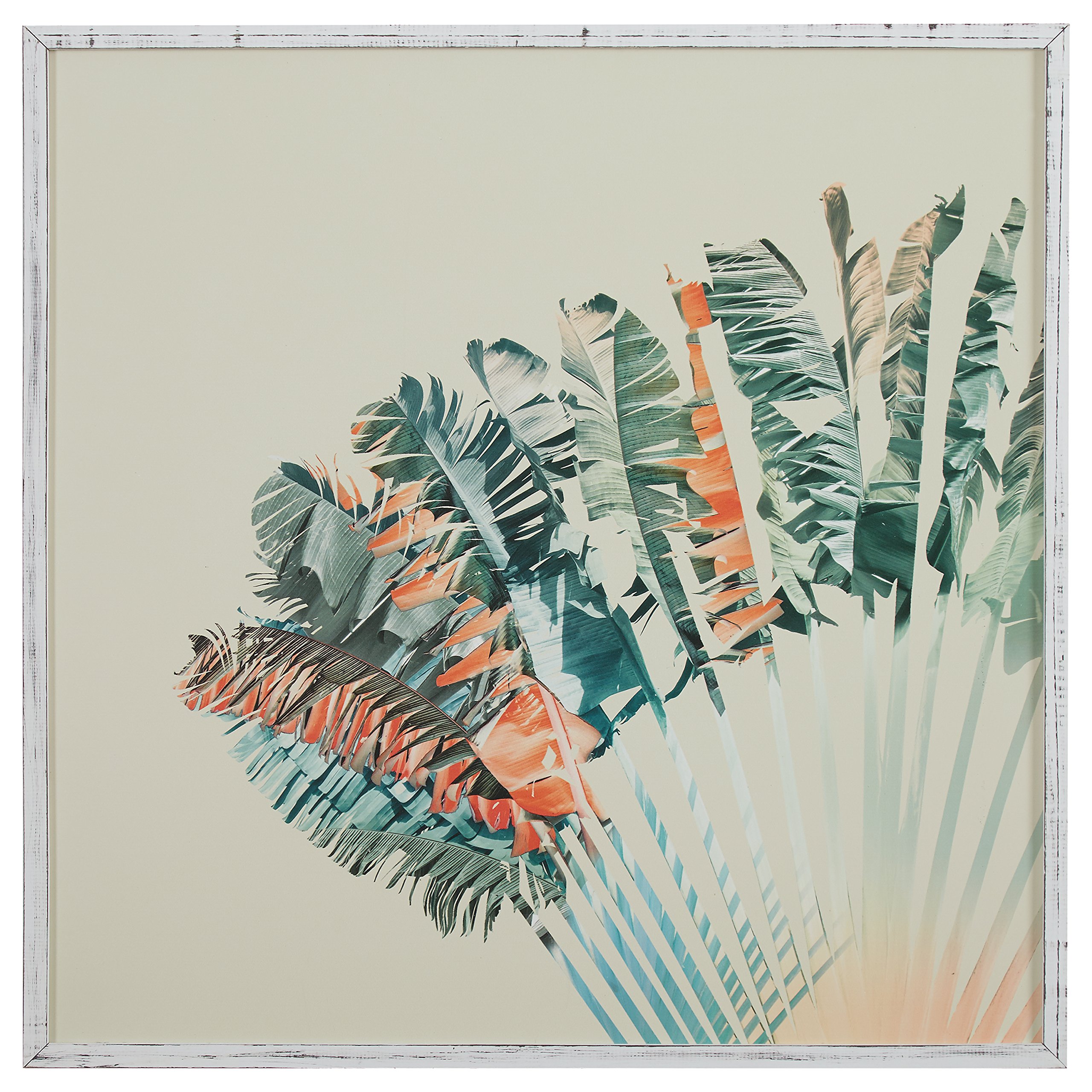 Amazon Brand – Stone & Beam Modern Turquoise and Orange Palm Print in White Frame Wall Art, 30" x 30"