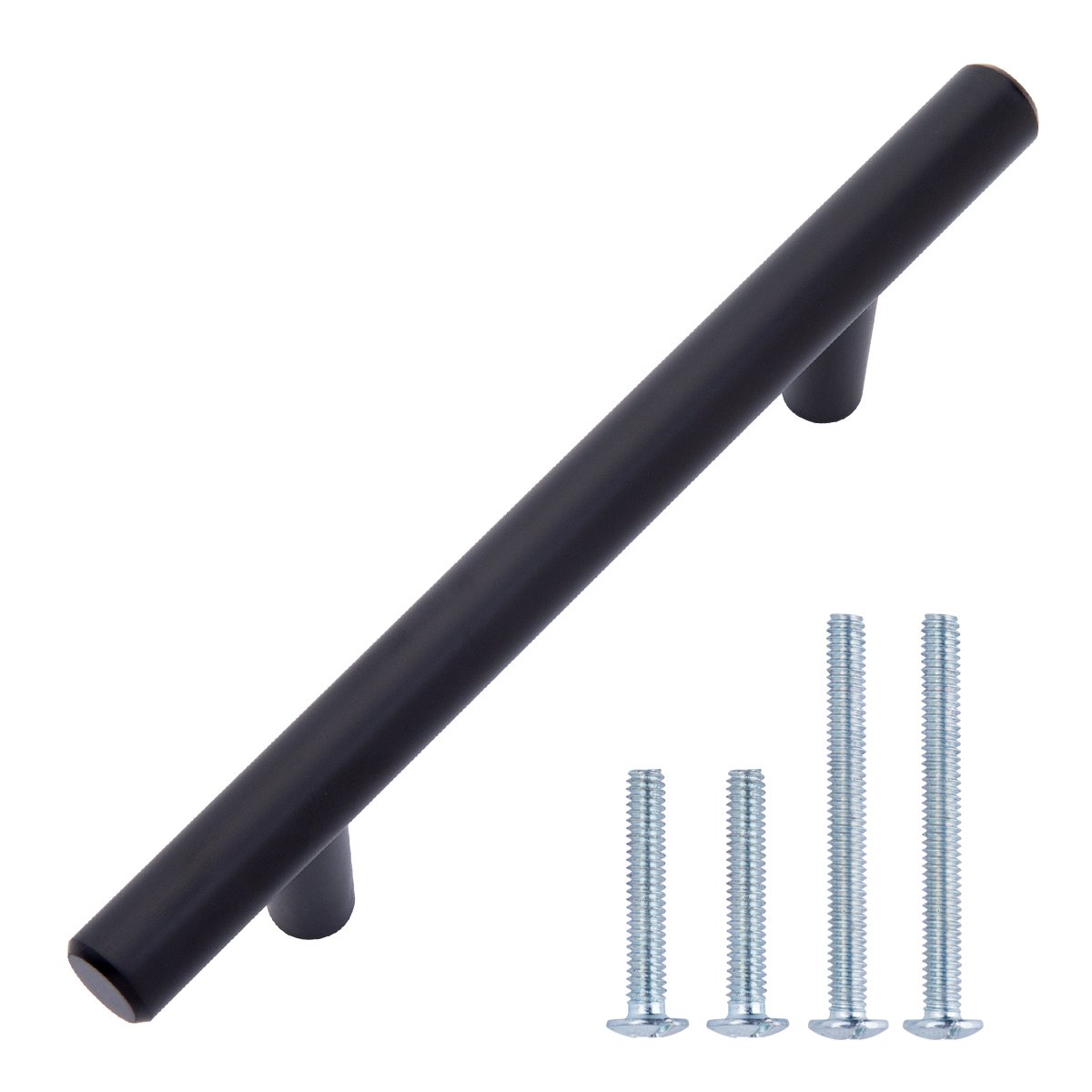 AmazonBasics Euro Bar Cabinet Handle (1/2" Diameter), 5.88" Length (3.5" Hole Center), Flat Black, 10-Pack