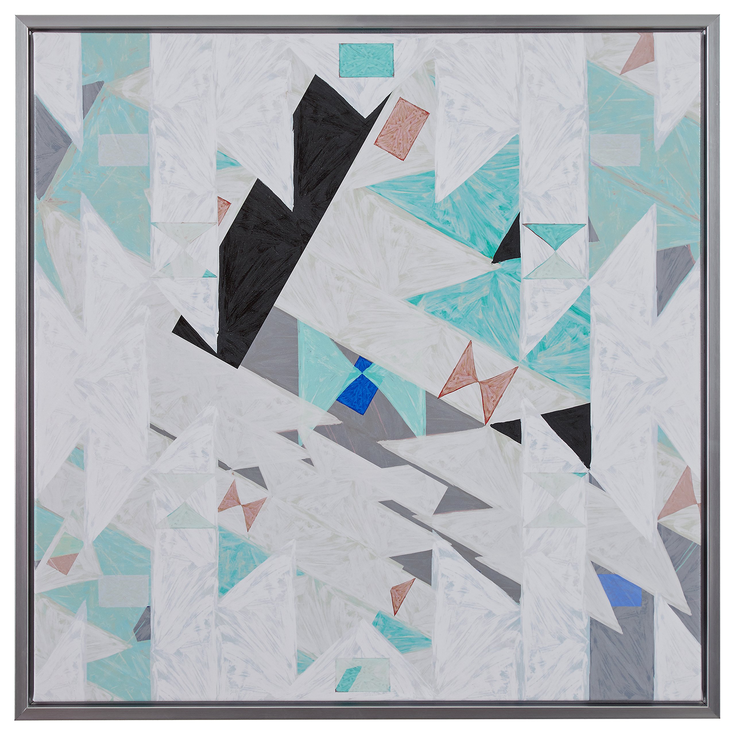 Amazon Brand – Rivet Geometric Aqua and Black Angled Canvas Print in Silver Frame, 31.75" x 31.75"