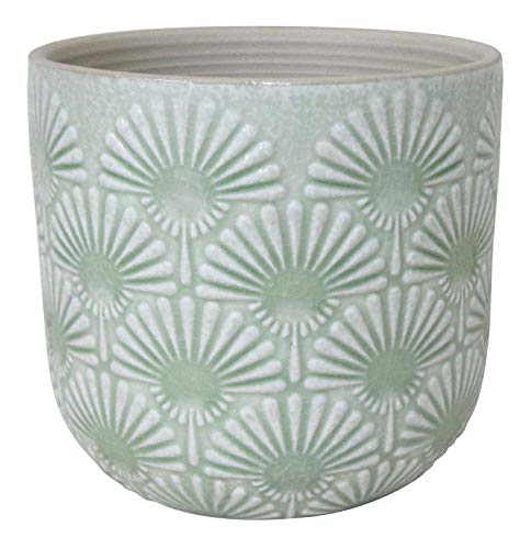 Amazon Brand – Stone & Beam Medium Fan-Embossed Planter, 6"H, Seafoam Green