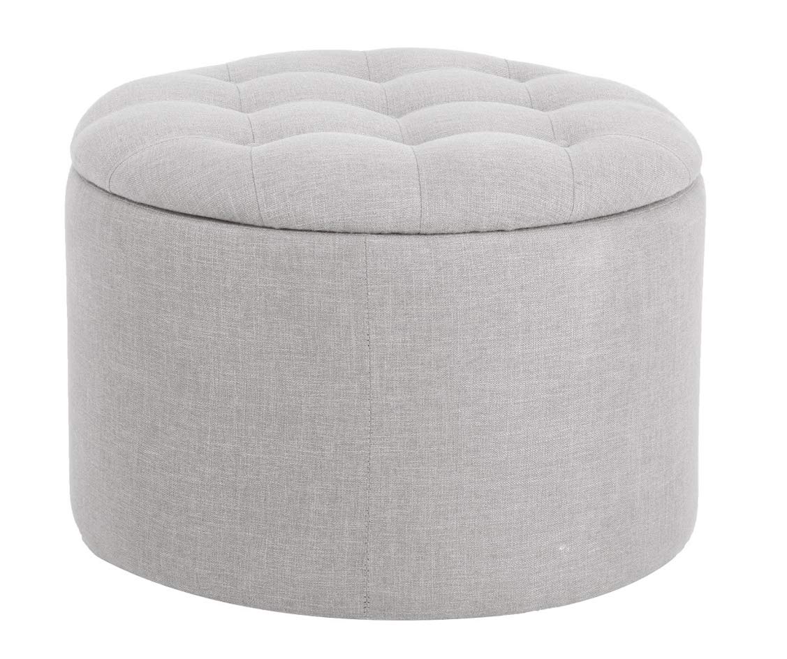 Amazon Brand – Ravenna Home Justin Round Tufted Storage Pouf Ottoman Bench, 24"W, Beige