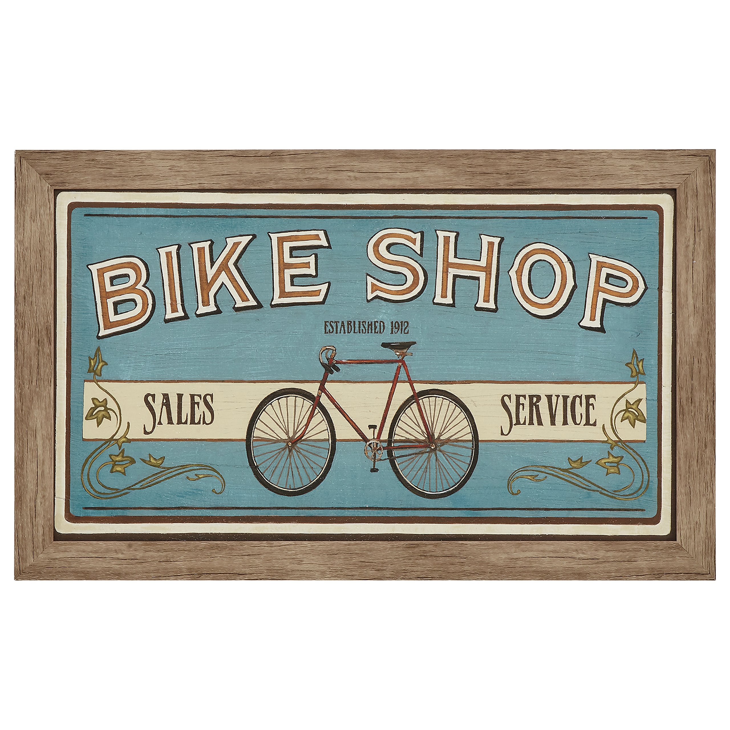 Amazon Brand – Stone & Beam Vintage Blue and Brown Bike Shop Print, Warm Grey Barnwood Frame, 19" x 31"