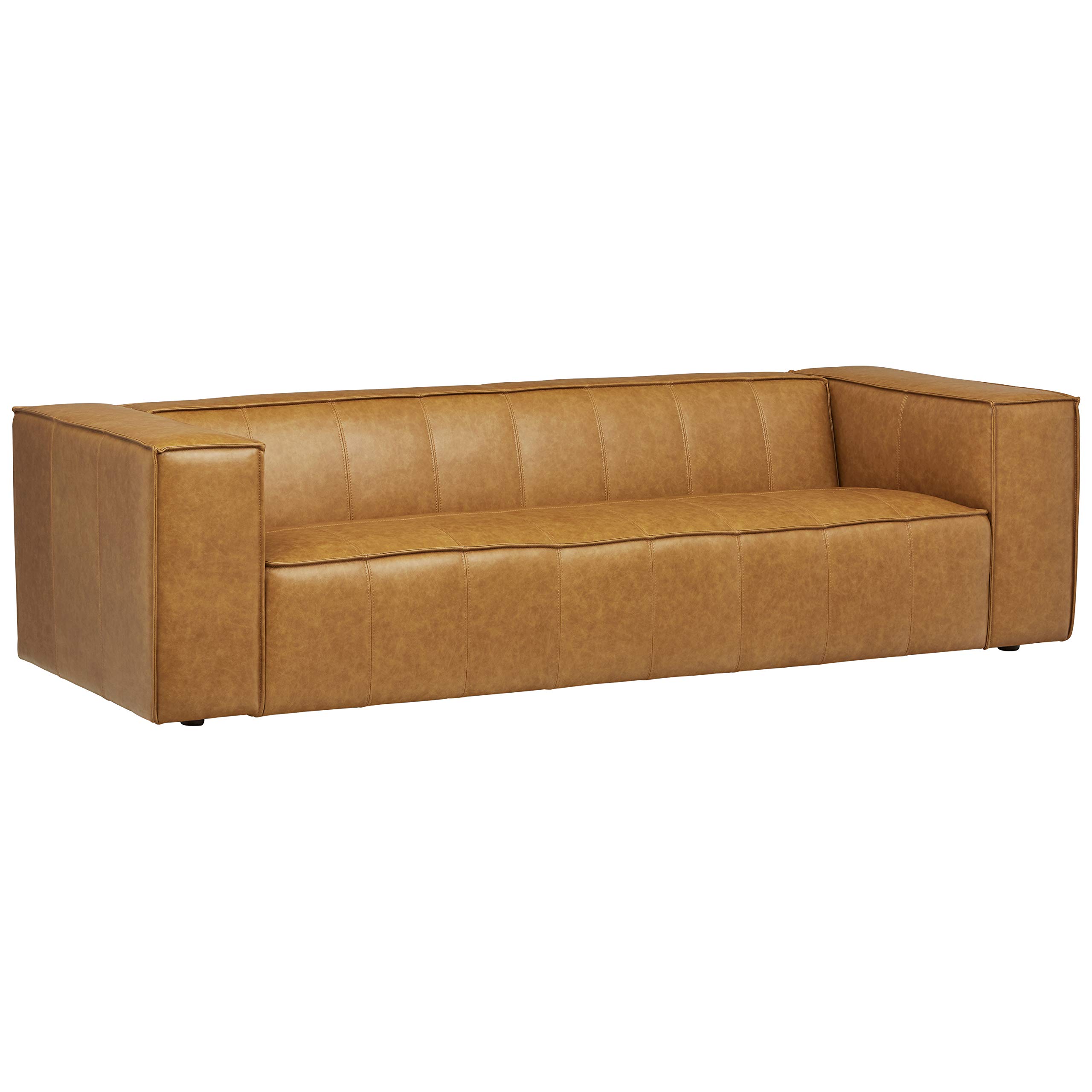 Amazon Brand – Rivet Thomas Modern Leather Sofa Couch, 101.2", Caramel