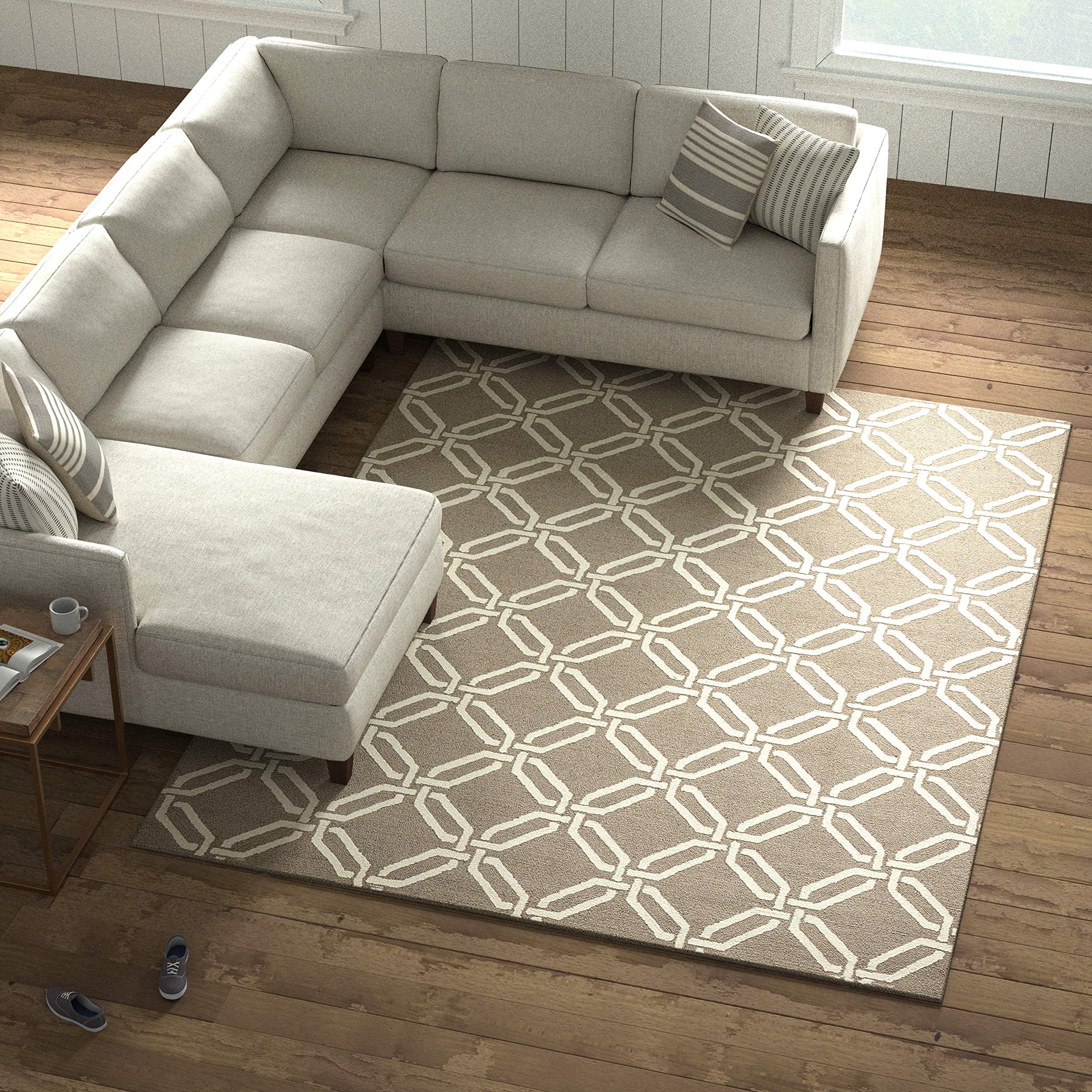 Amazon Brand – Stone & Beam Contemporary Interlocking Rings Wool Area Rug, 7' 6" x 9' 6", Coffee