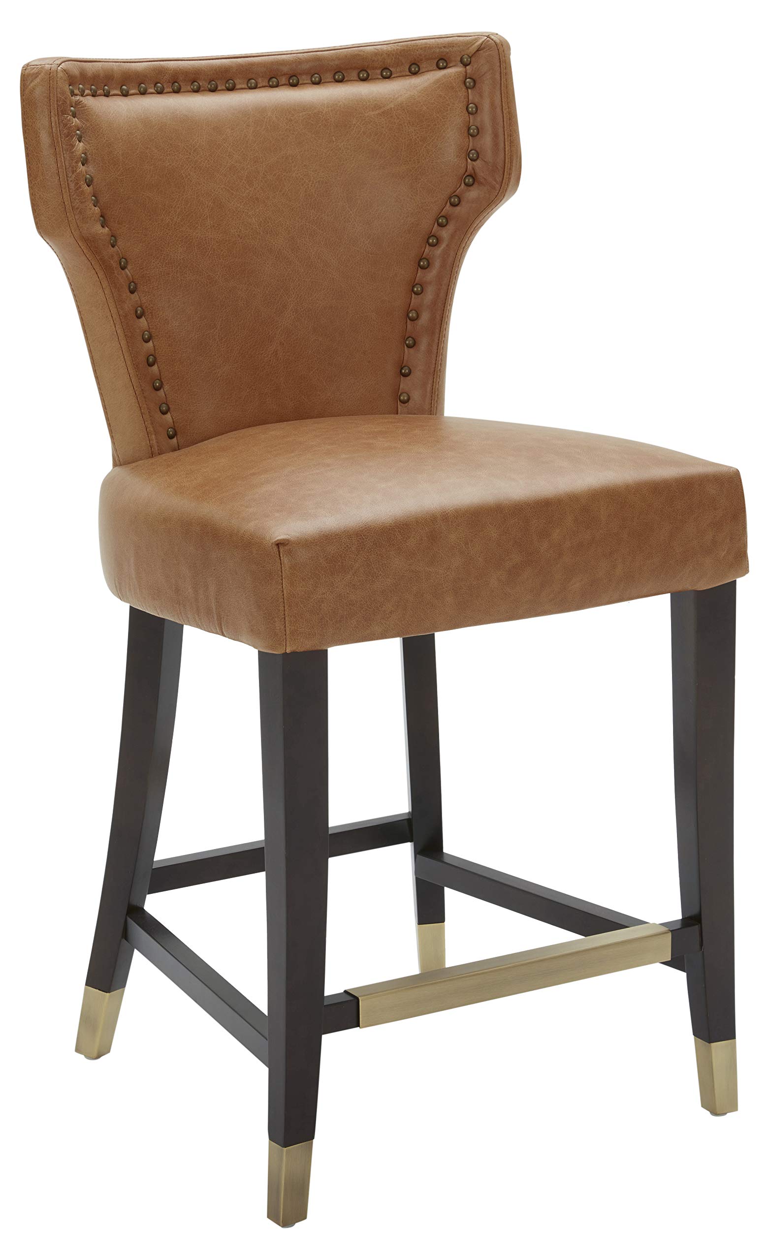 Amazon Brand – Stone & Beam Leather Counter-Height Barstool with Brass Nailhead Trim, 39"H, Cognac