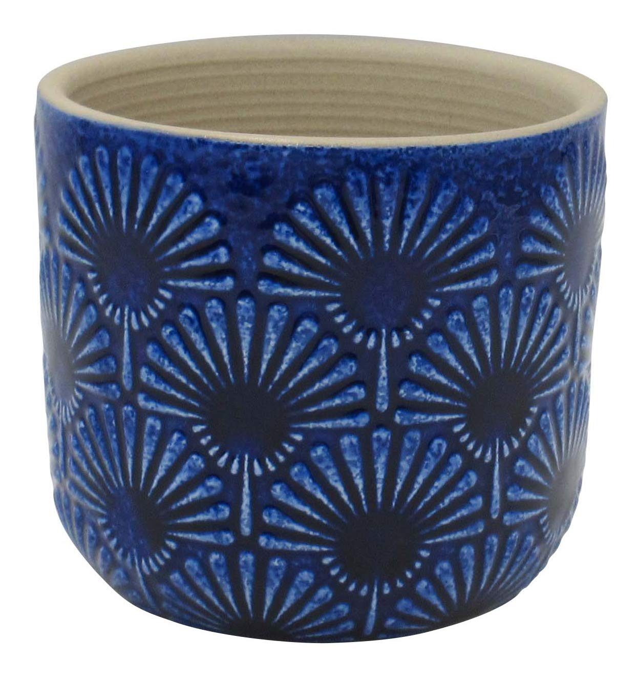 Amazon Brand – Stone & Beam Small Fan-Embossed Planter, 4.3"H, Blue