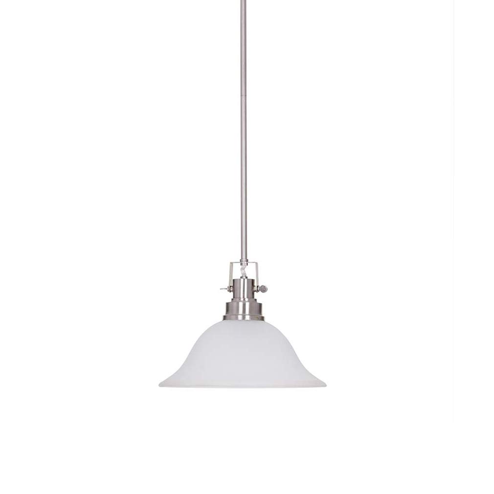 Ravenna Home Frosted Glass Pendant Light Fixture with LED Light Bulb - 12.25 x 12.25 x 53.50 Inches, Brushed Nickel