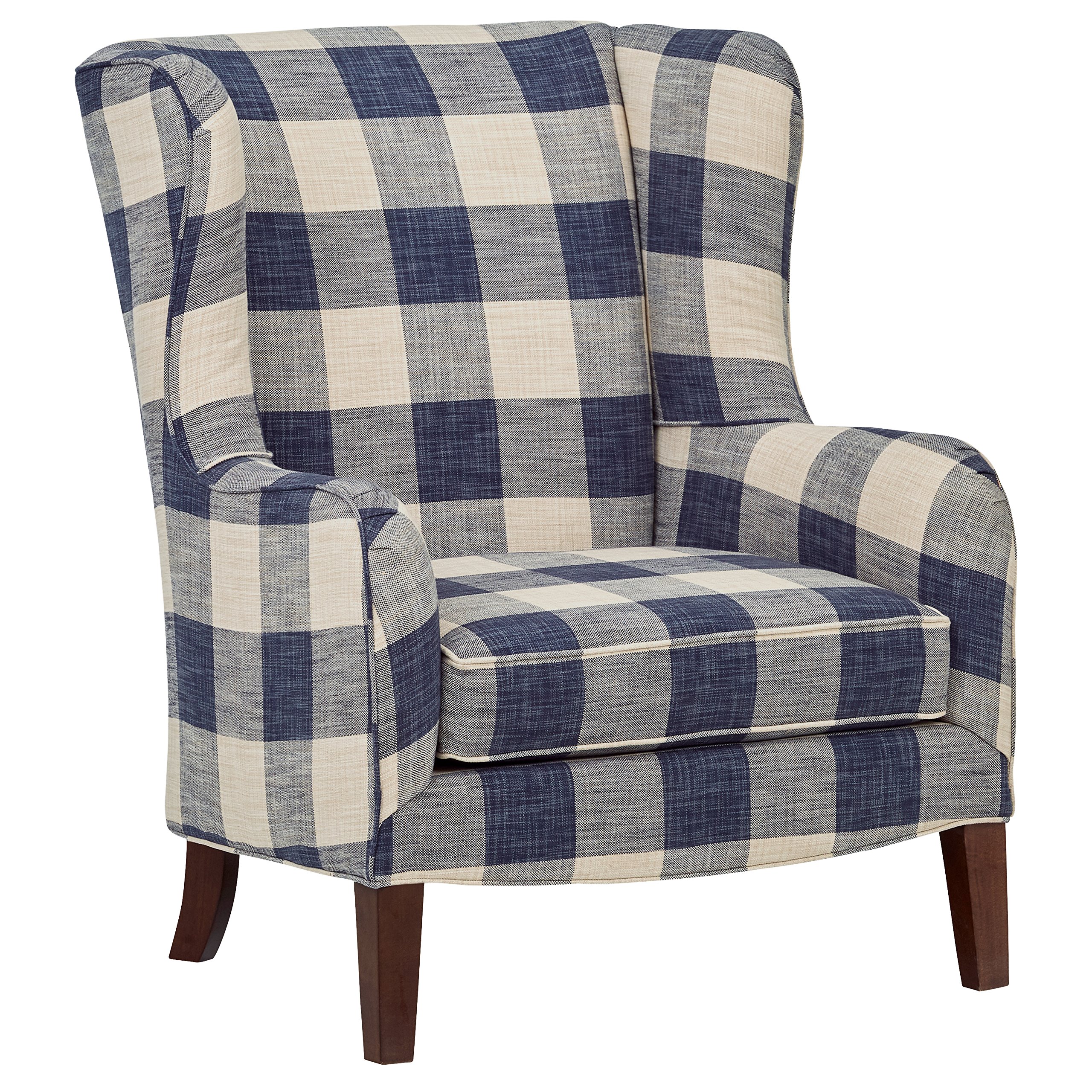 Amazon Brand – Stone & Beam Sadie Living Room Wingback Accent Chair, 33"W, Indigo Blue Plaid