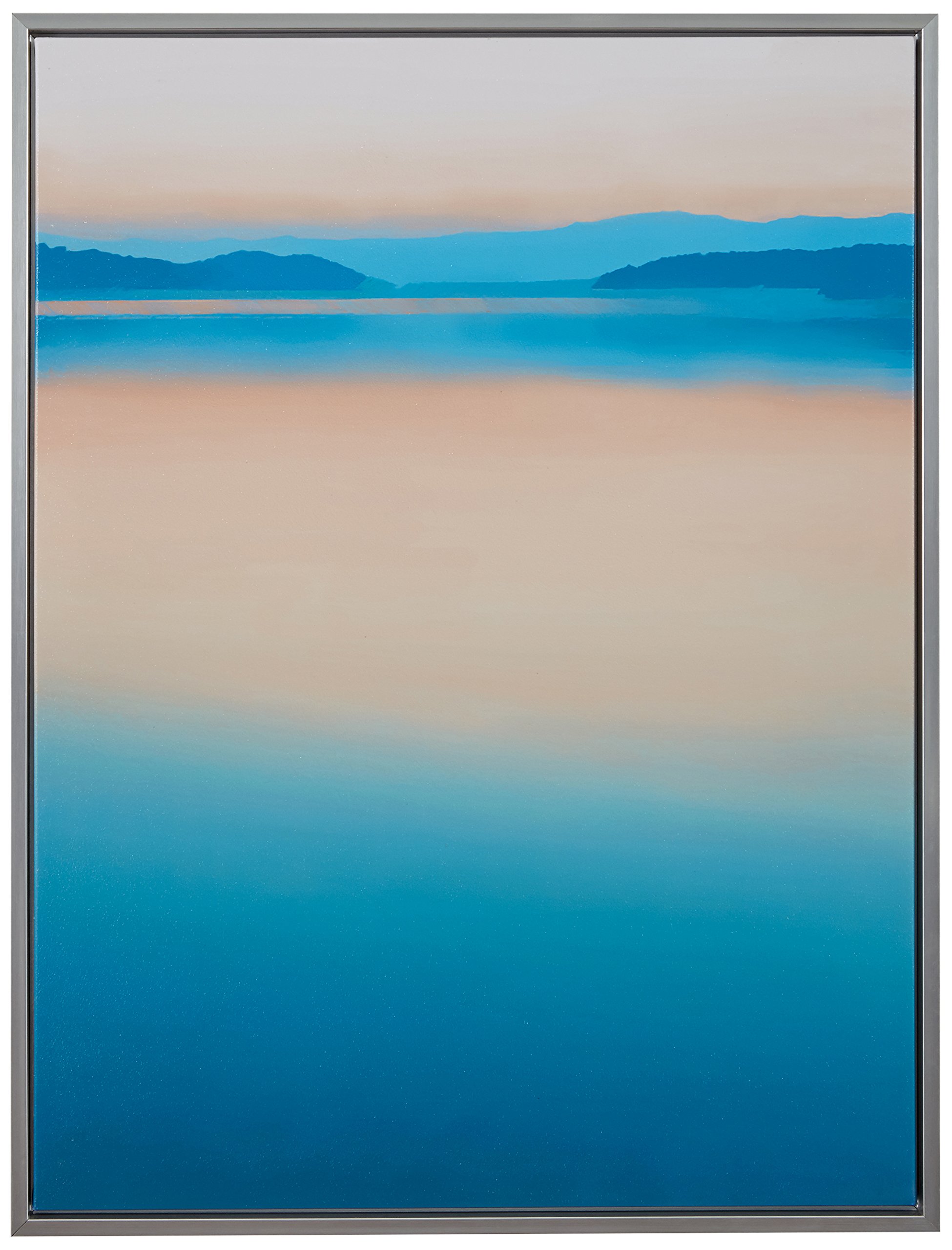 Amazon Brand – Rivet Calm Paradise Water Horizon at Dawn Canvas Wall Art, Silver Frame, 17.75" x 21.75"