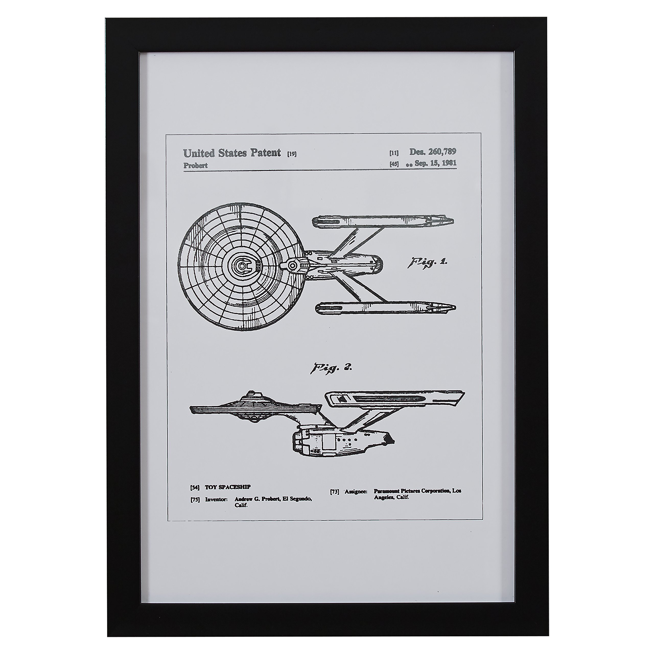 Amazon Brand – Stone & Beam Modern Silver Print of Toy Starship Patent in Black Wood Frame, 15" x 21"