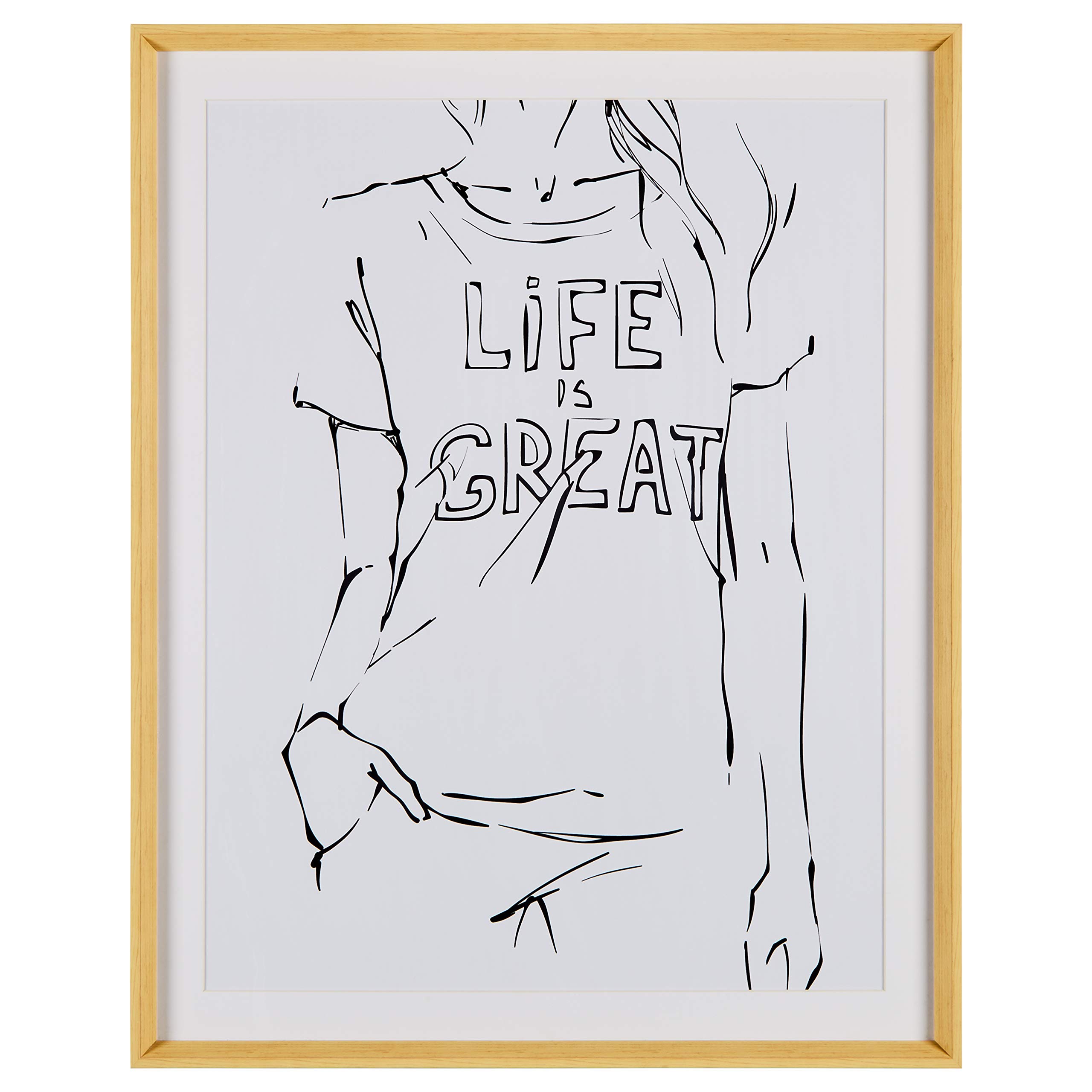 Amazon Brand – Rivet Modern Sketch of Woman with T-Shirt on White Background Framed Wall Art Home Decor - 39.42 x 31.42 x 2.27 Inch, Maple