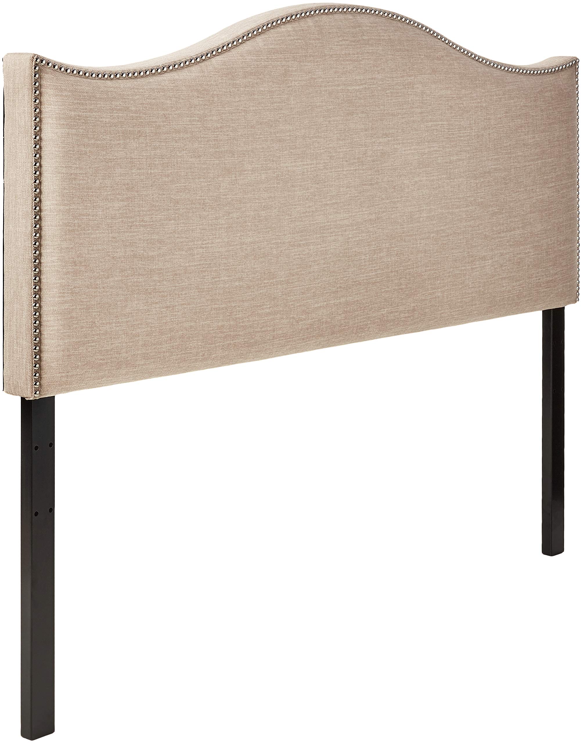 Amazon Brand – Ravenna Home Haraden Modern Scroll-Topped Queen Headboard with Nailhead Trim, 62"W, Beige