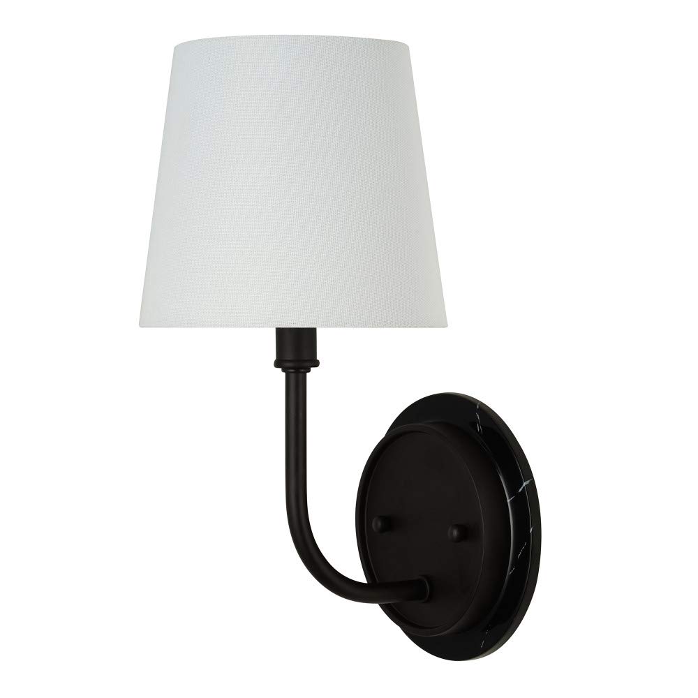 Amazon Brand – Stone & Beam Contemporary Single-Light Black Marble Wall Sconce with Linen Shade, LED Bulb Included, 13.5"H, Dark Bronze