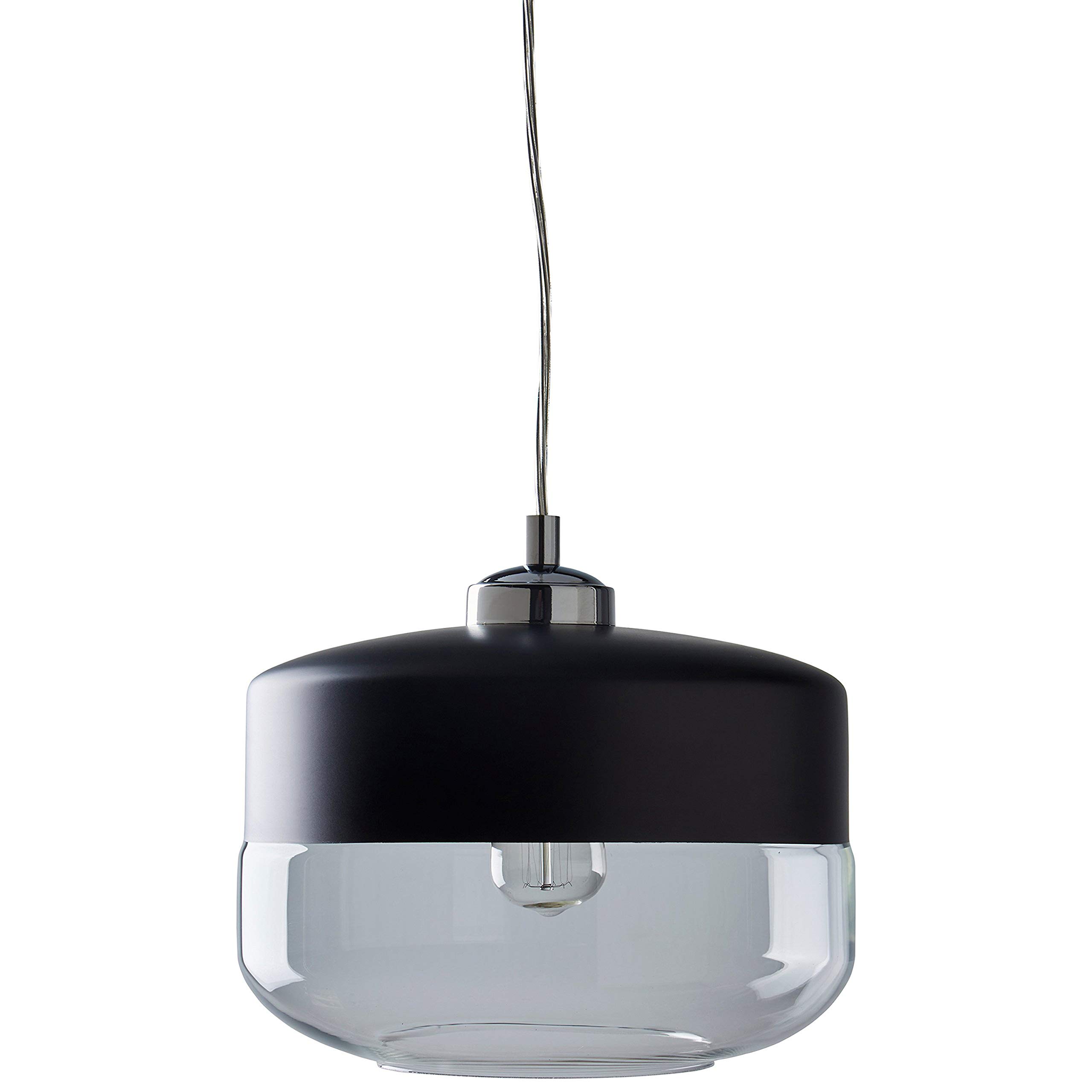 Amazon Brand – Rivet Mid Century Modern Glass Ceiling Pendant Chandelier Fixture With Edison Light Bulb - 9.75 Inch Shade, 12-58 Inch Cord, Black and Chrome