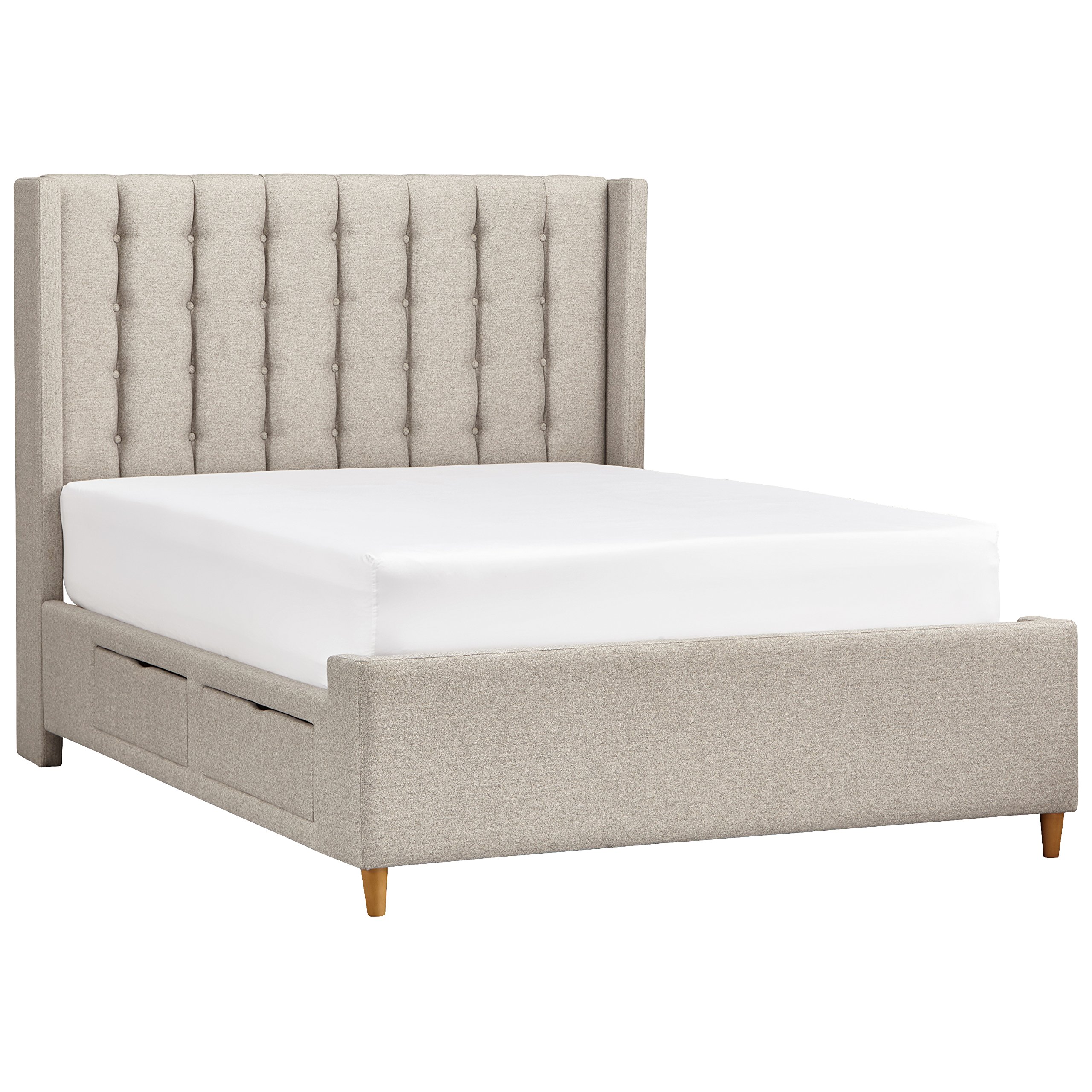 Rivet Payton Tufted Queen Bed With Storage Drawers, 89.4" L, Natural