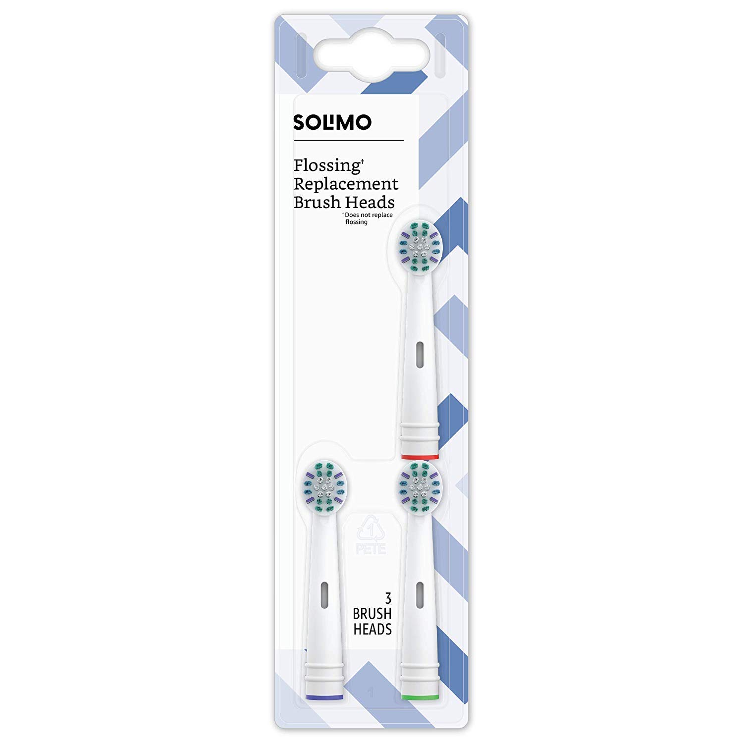 Amazon Brand - Solimo Flossing Replacement Brush Heads, 3 Count (Fits Most Oral-B Electric Toothbrushes)