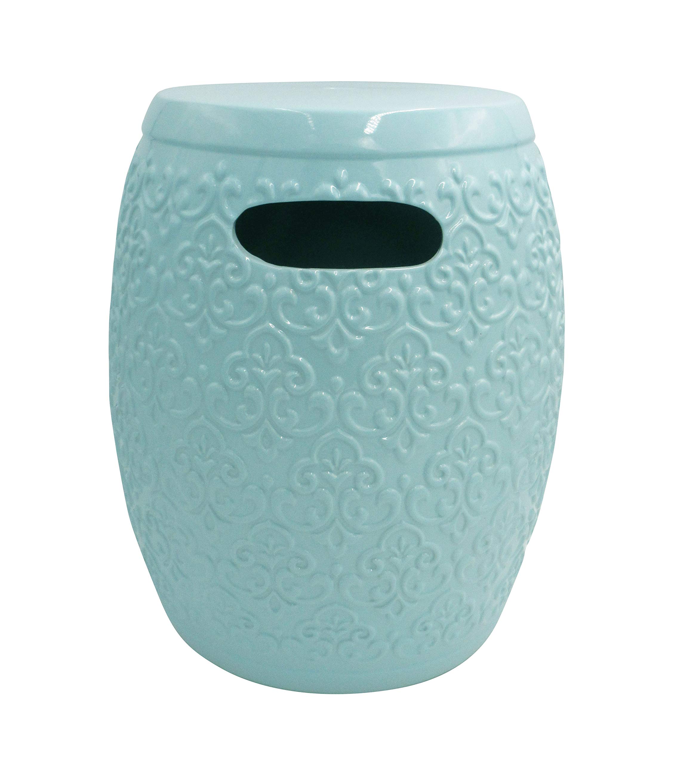 Amazon Brand – Ravenna Home Damask-Pattern Ceramic Garden Stool or Side Table, 16"H, Light Blue