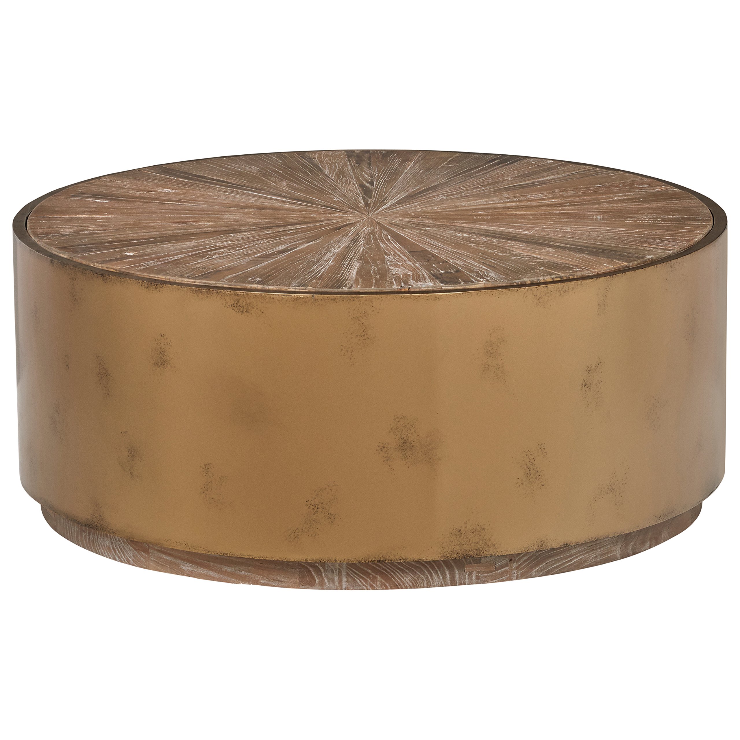 Amazon Brand – Rivet Hillside Antiqued Round Coffee Table, 39.4"D, Wood and Bronze