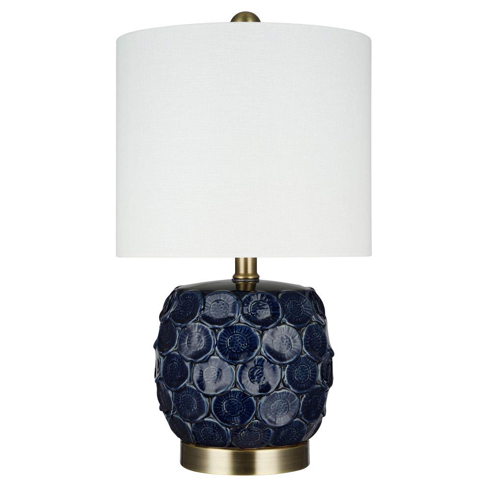 Amazon Brand – Stone & Beam Contemporary 2-Tone Textured Ceramic Table Lamp, LED Bulb Included, 17.75"H, Blueprint Blue