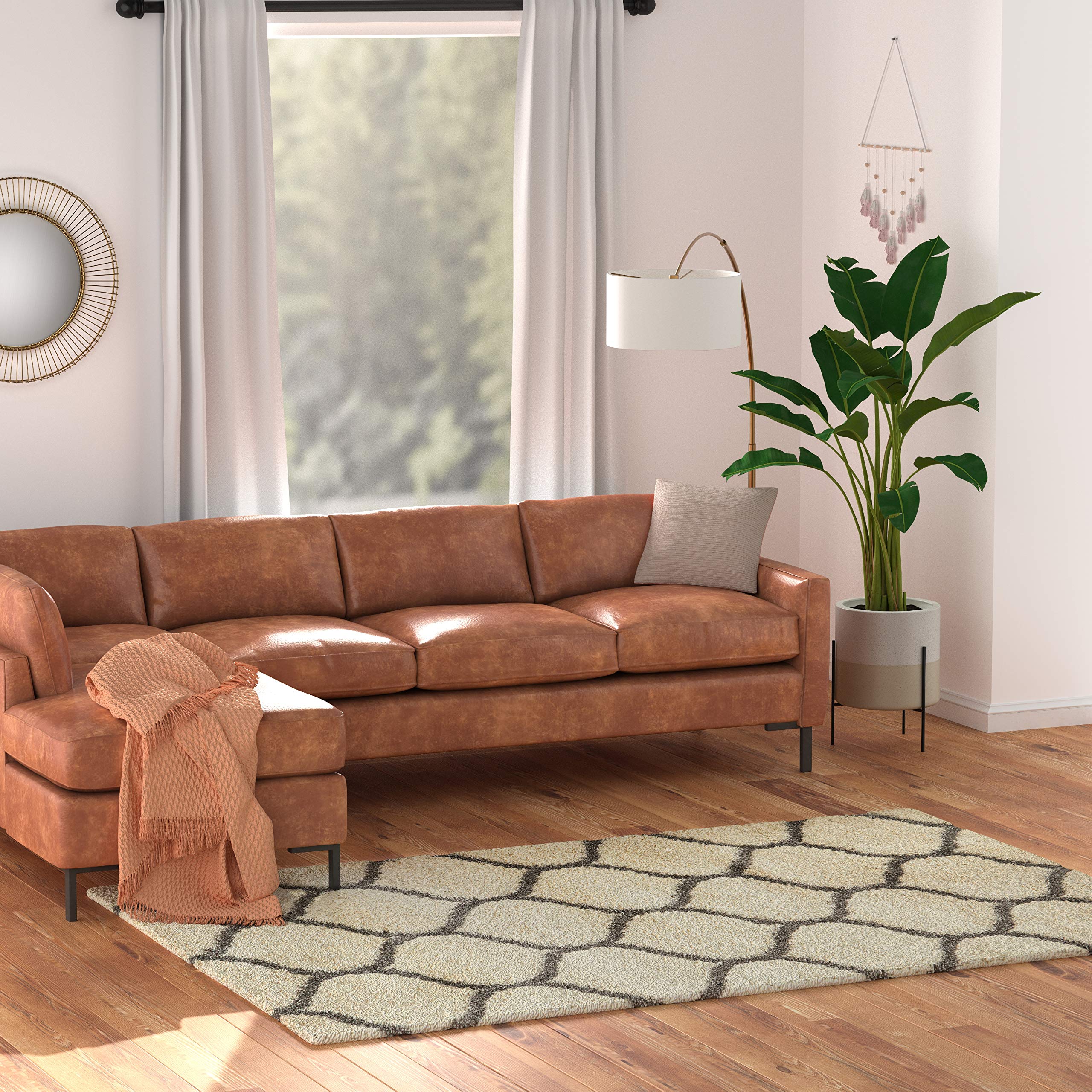 Amazon Basics Modern Plush Moroccan Trellis Shag Area Rug - 6x9 (5'11" x 8'10"), Ivory