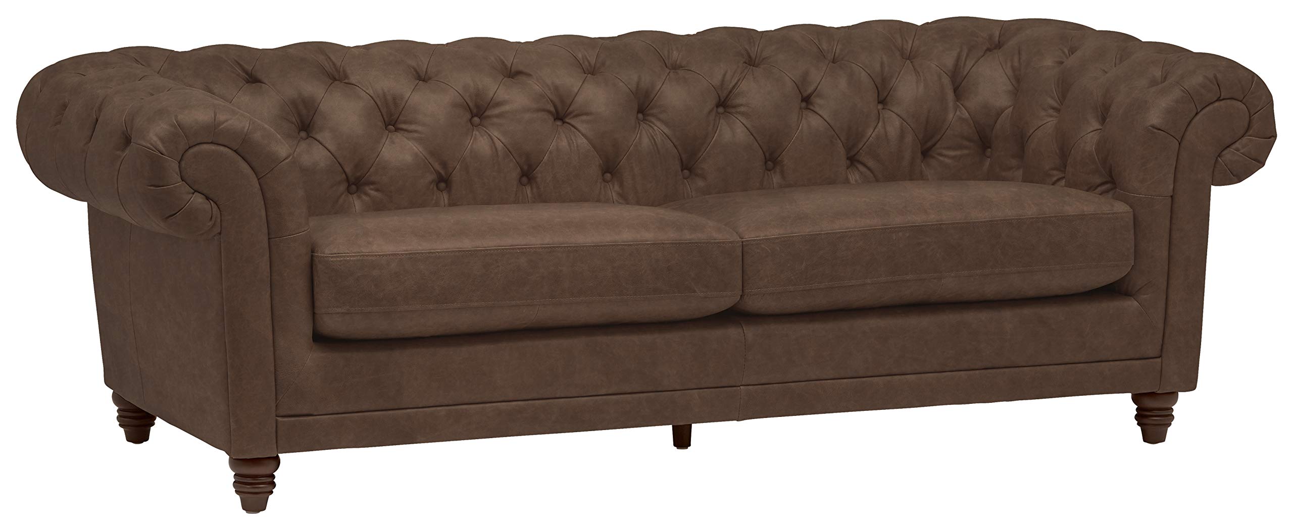 Amazon Brand – Stone & Beam Bradbury Chesterfield Tufted Leather Sofa Couch, 92.9"W, Chestnut Brown