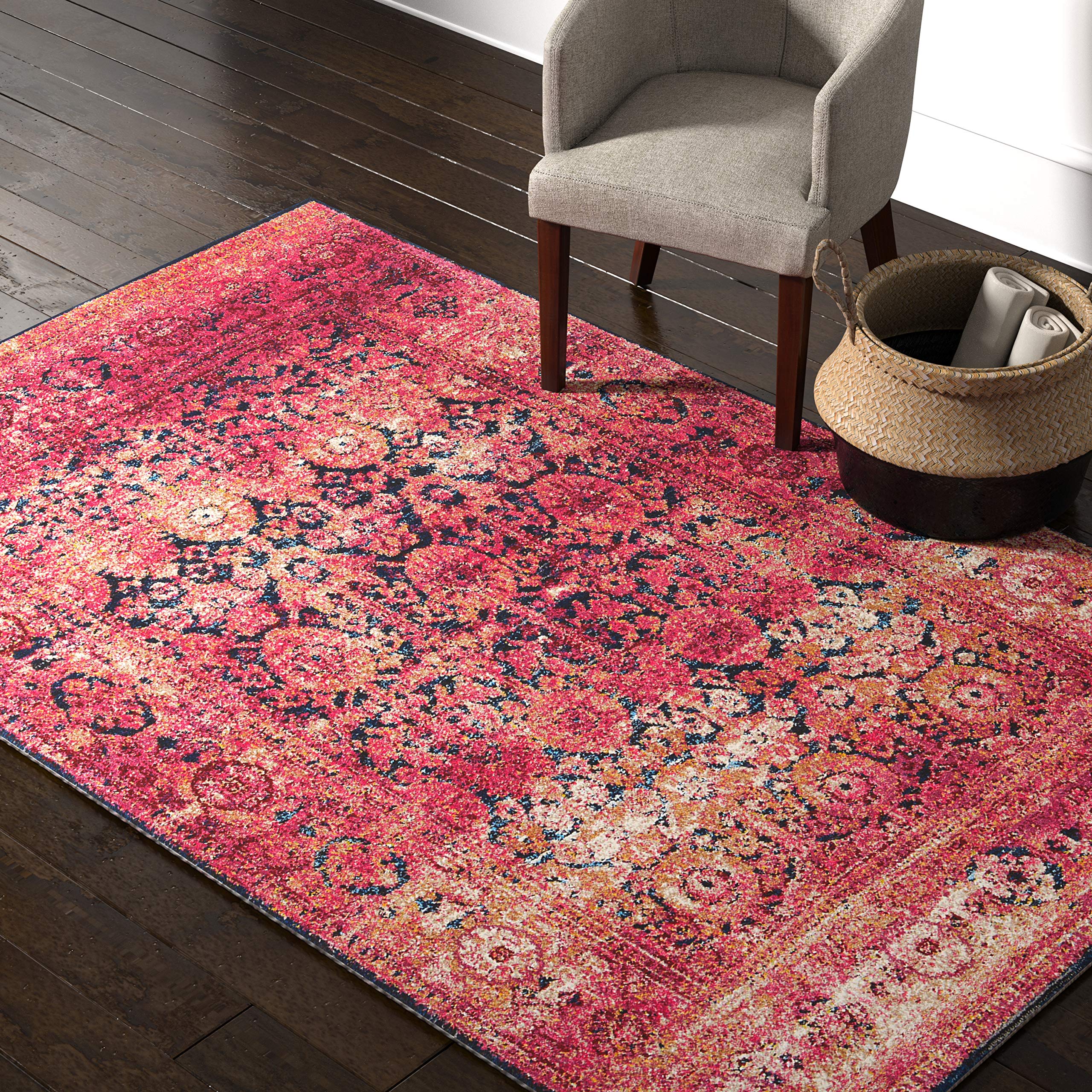 Amazon Brand – Rivet Vibrant Medallion Rug, 5' x 8', Pink