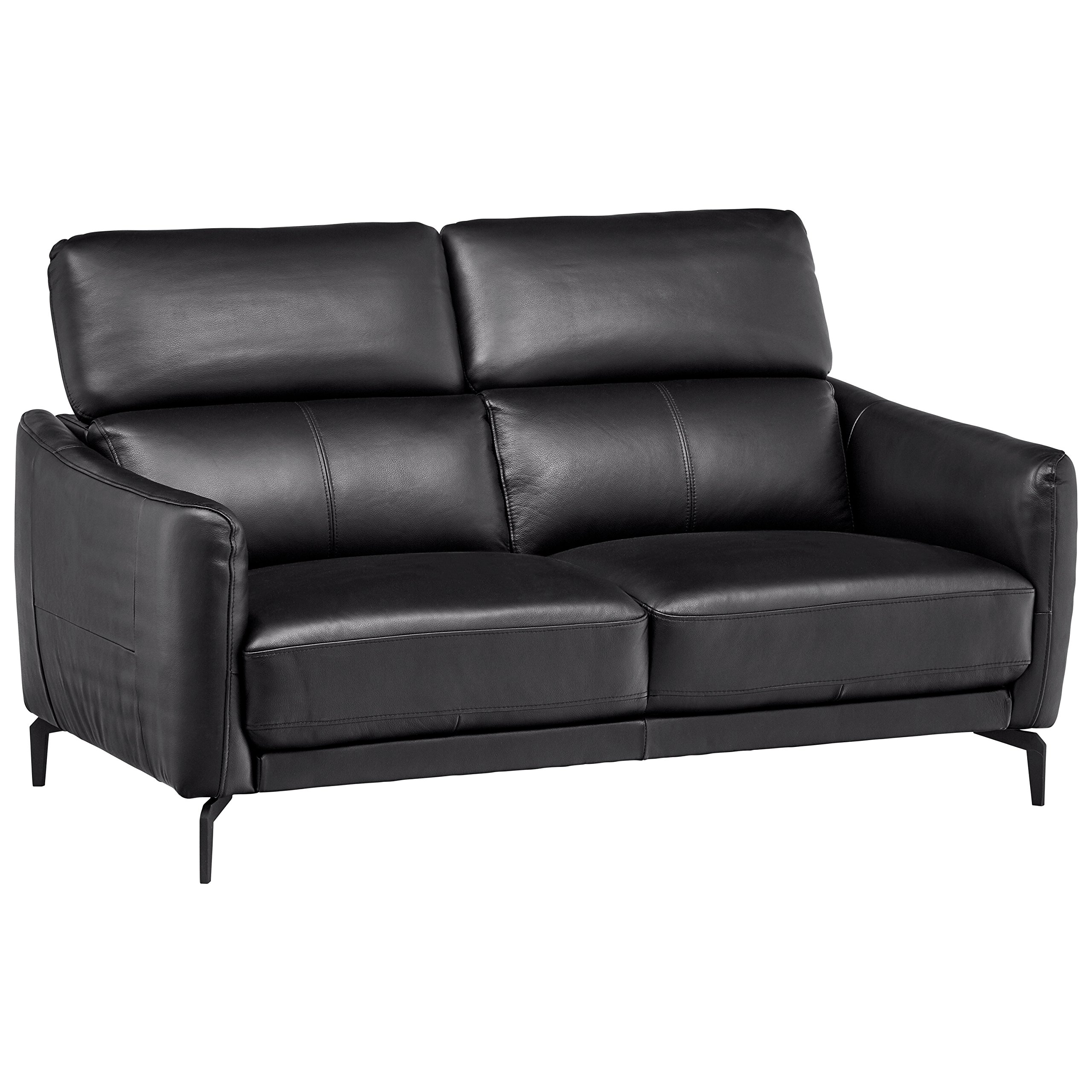 Amazon Brand – Rivet Kaden Mid-Century Modern Adjustable Headrest Leather Loveseat Sofa, 61.8"W, Black Leather