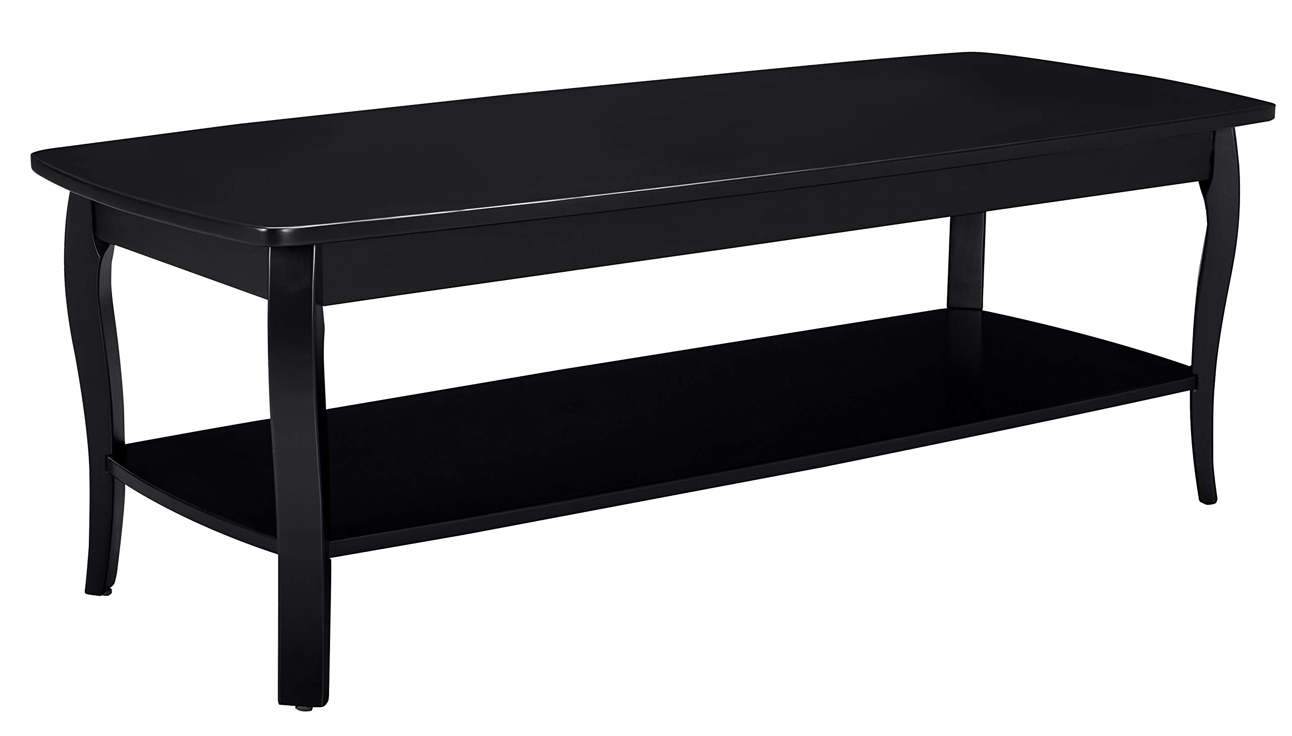Amazon Brand – Ravenna Home Anne Marie Wood Shelf Curved Leg Storage Shelf Coffee Table, 52.5"W, Black