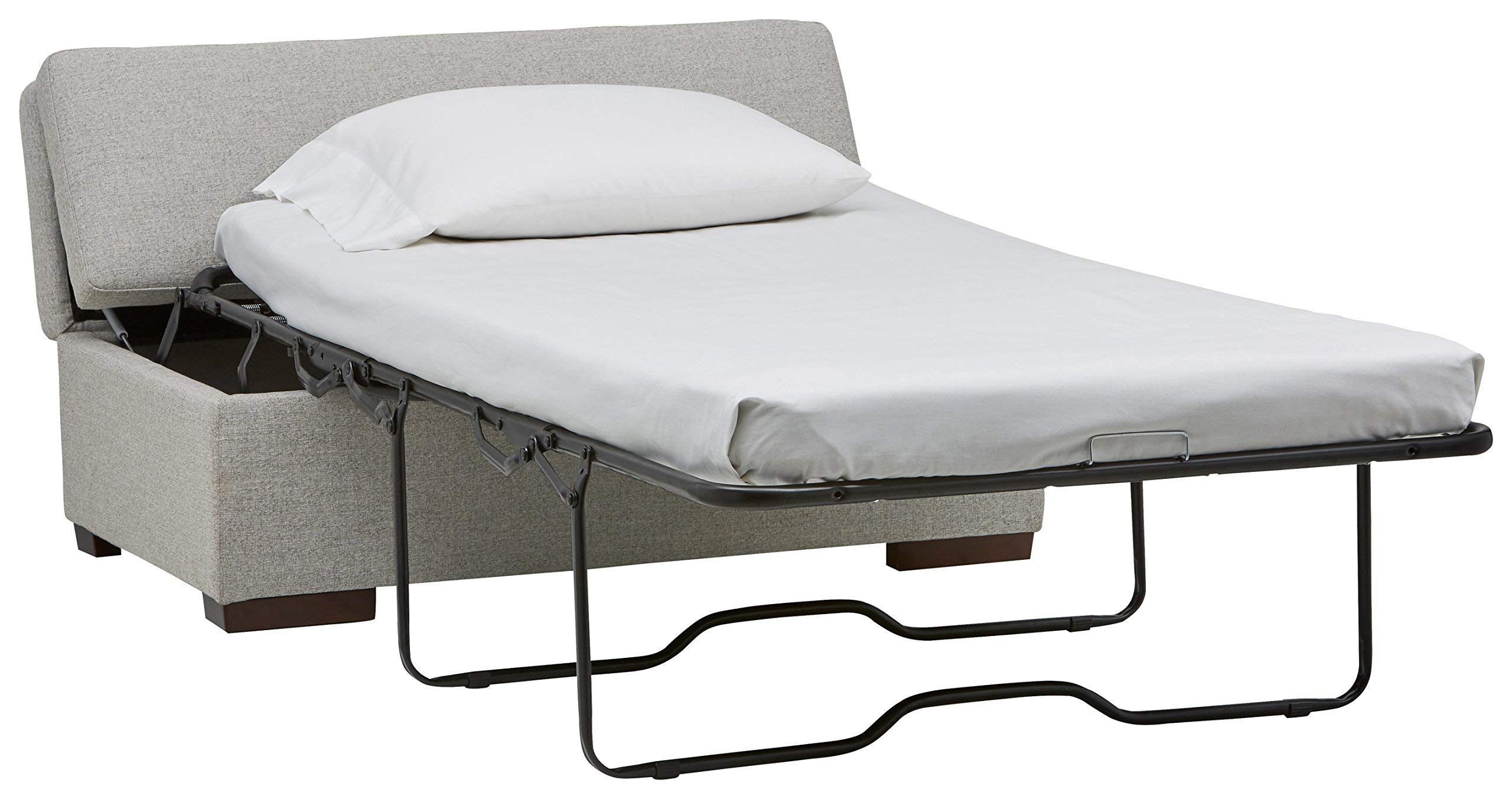 Rivet Fold Modern Ottoman Sofa Bed, 48"W, Light Grey