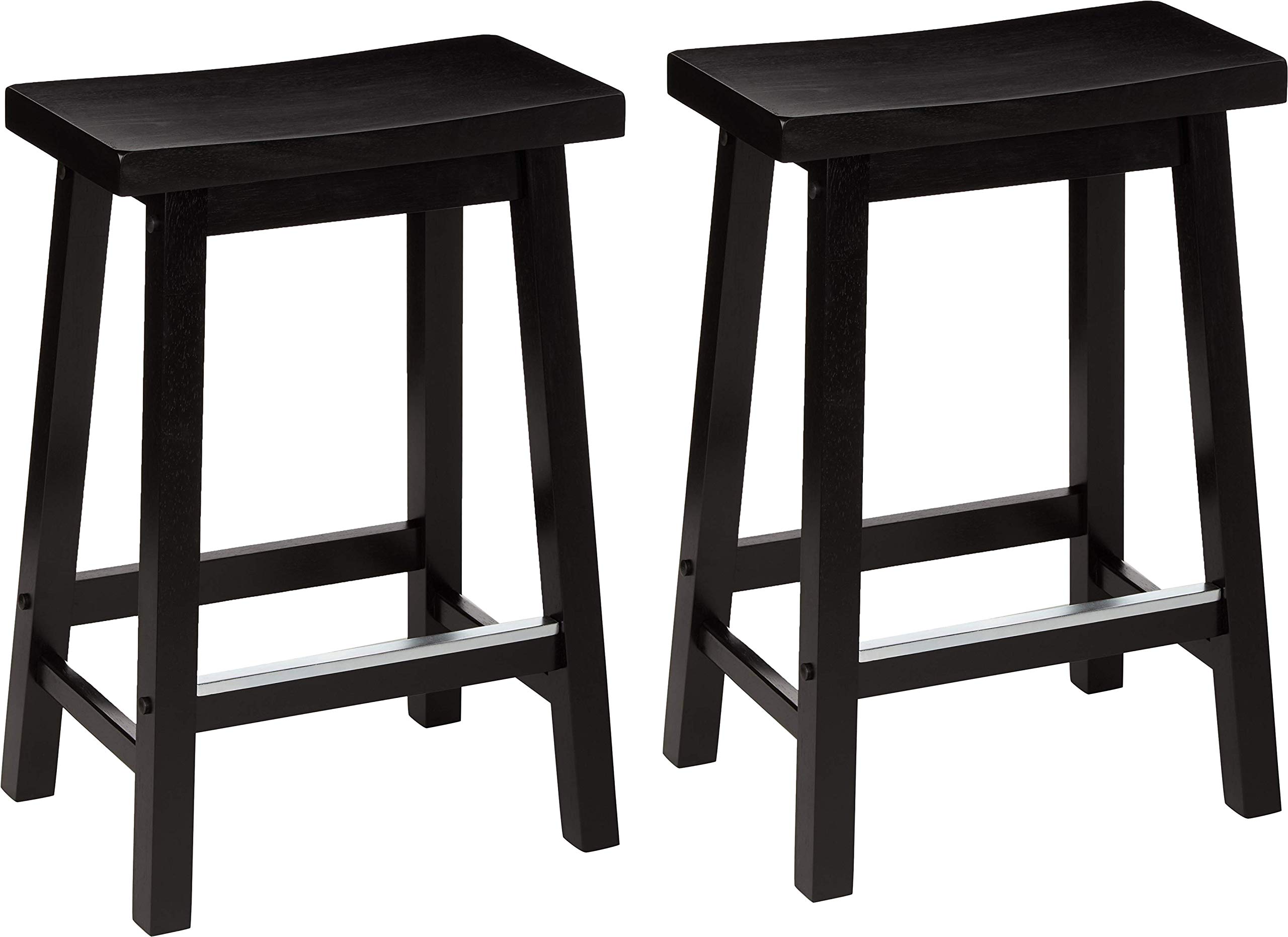 AmazonBasics Classic Solid Wood Saddle-Seat Counter Stool with Foot Plate - 24", Black, 2-Pack