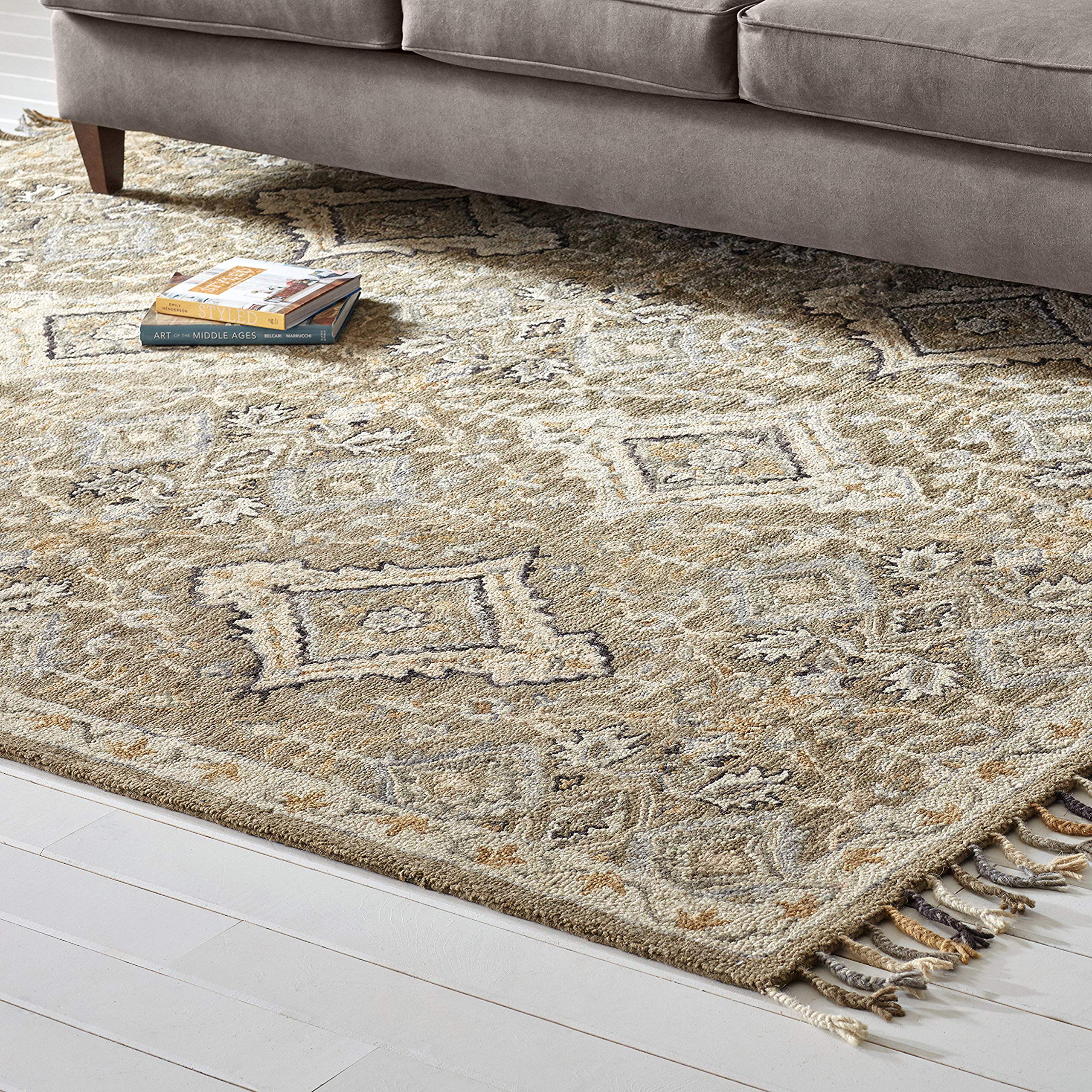 Amazon Brand – Stone & Beam Vero Medallion Wool Area Rug, 8 x 10 Foot, Neutral Multi